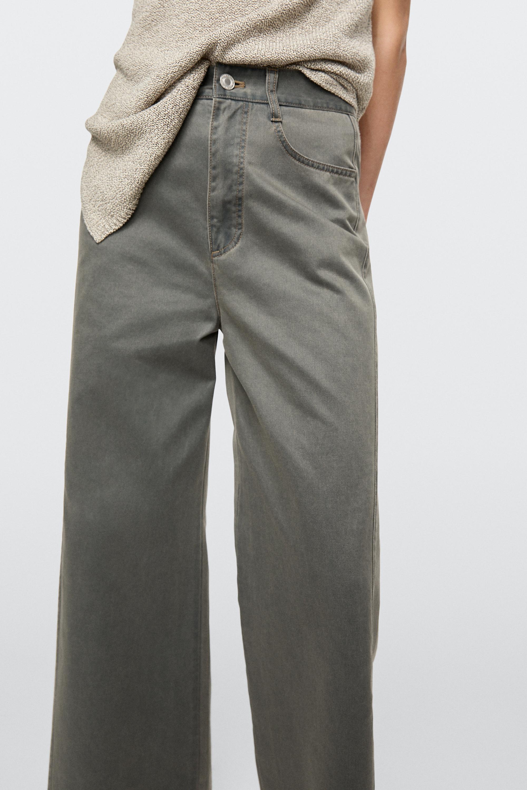 Wide-leg cotton jeans with denim detail — Light Blue