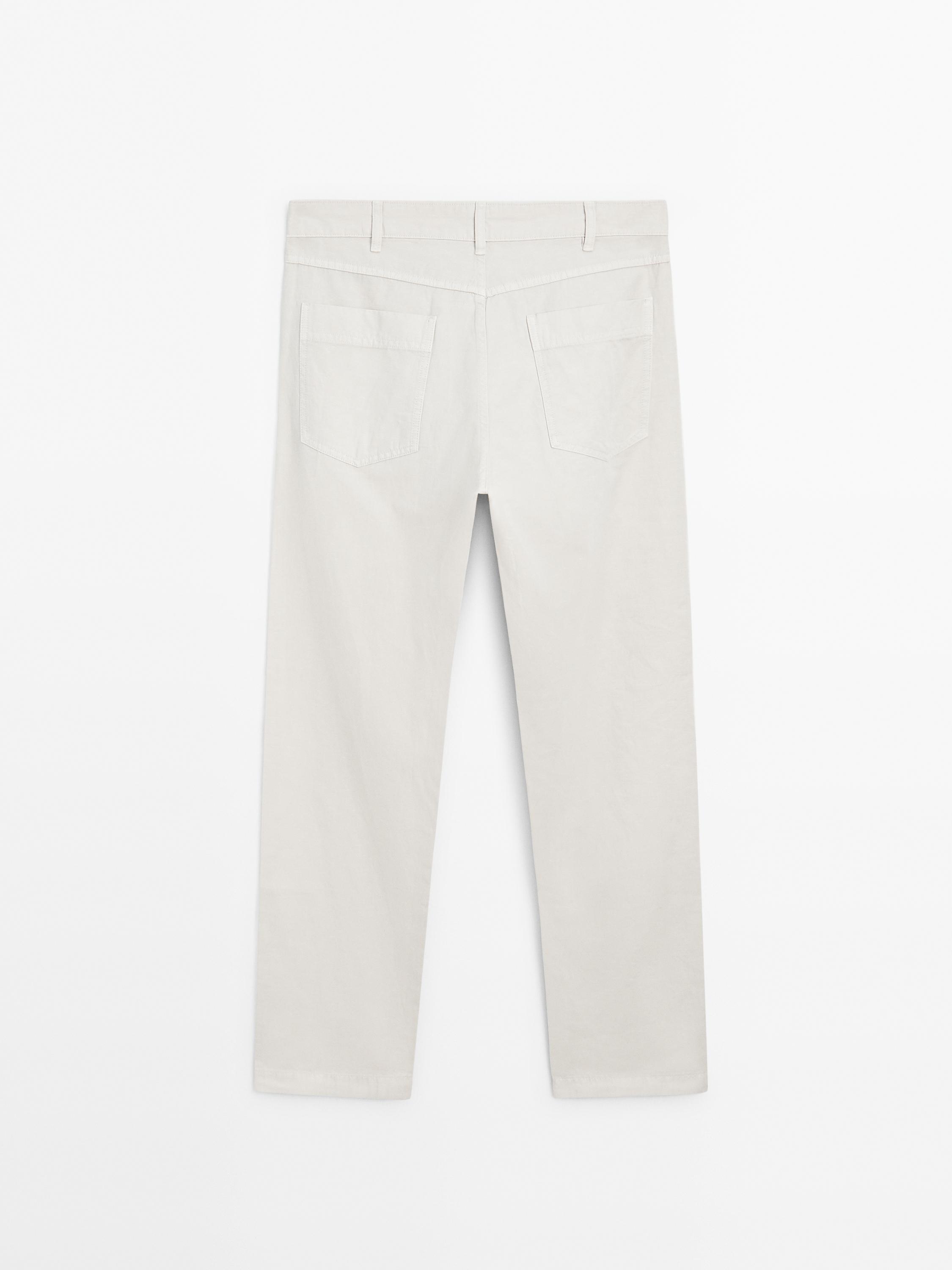Lightweight relaxed fit denim-effect trousers