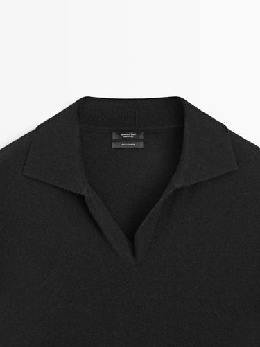 100% cashmere oversize polo collar sweater — BLACK 9