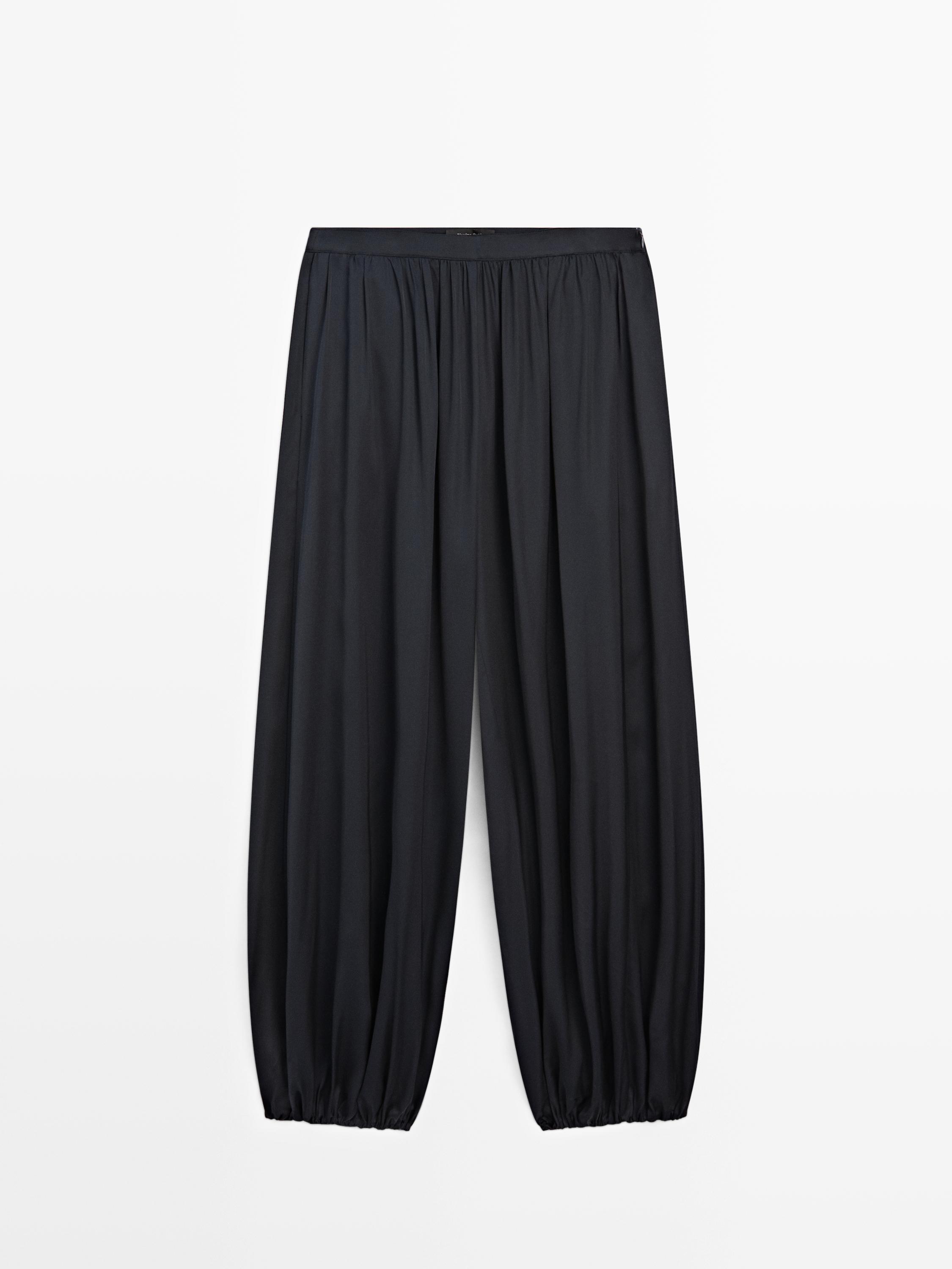 Balloon fit satin pants — Dark Blue