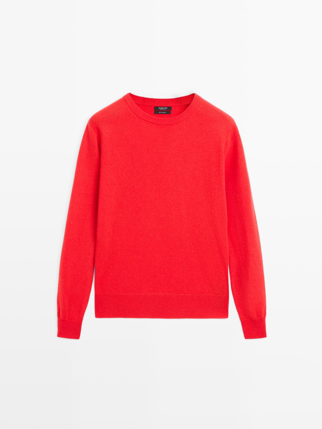 Massimo Dutti - Dame - Striktrøje I 100 % Kashmir Med Rund Hals - Orange - M