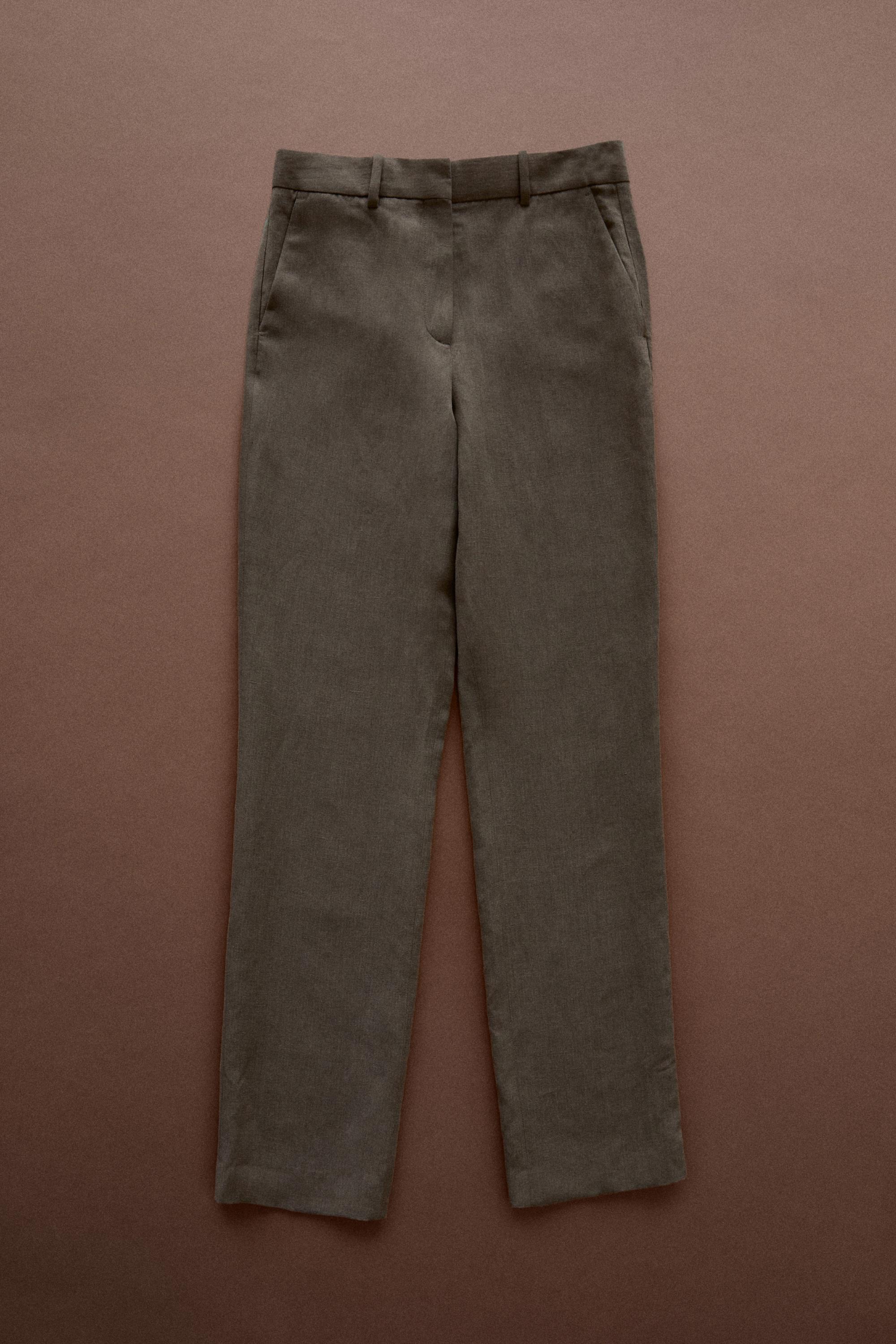 Linen-blend tailored pants - STUDIO — BROWN
