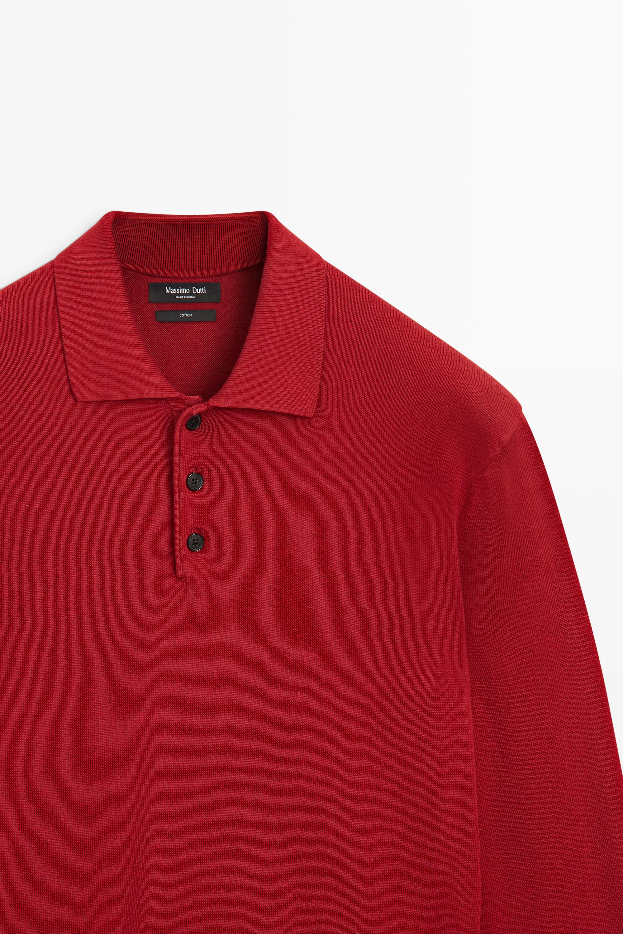 100% cotton knit polo sweater — RED