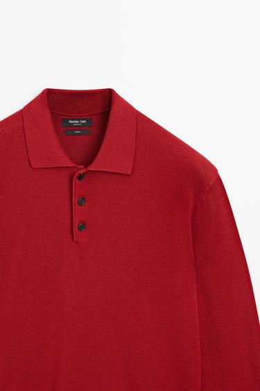 100% cotton knit polo sweater — RED 4