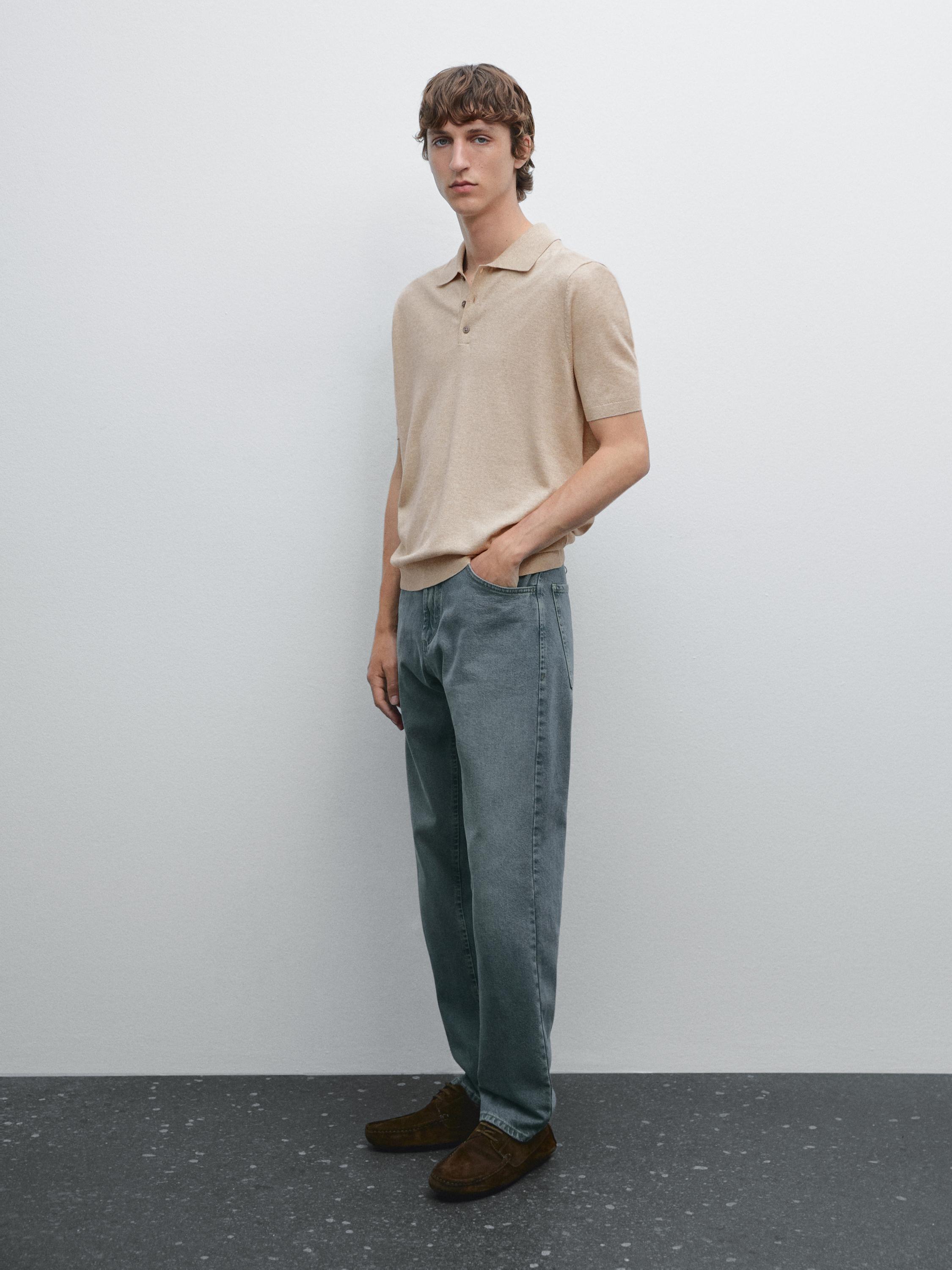 Cotton blend knit polo shirt