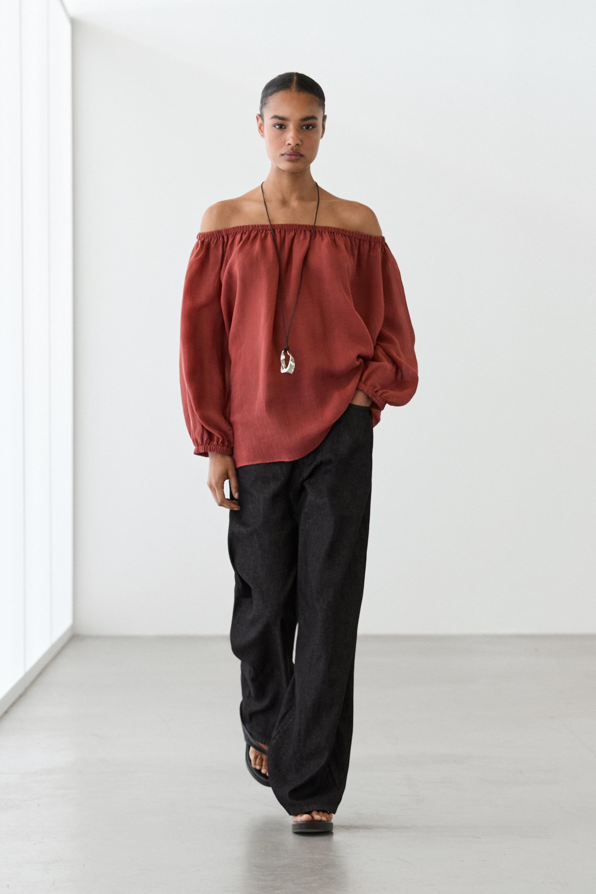 Chemisier Fluide Col Bateau - Tuile - Xs-S - Massimo Dutti - Femme