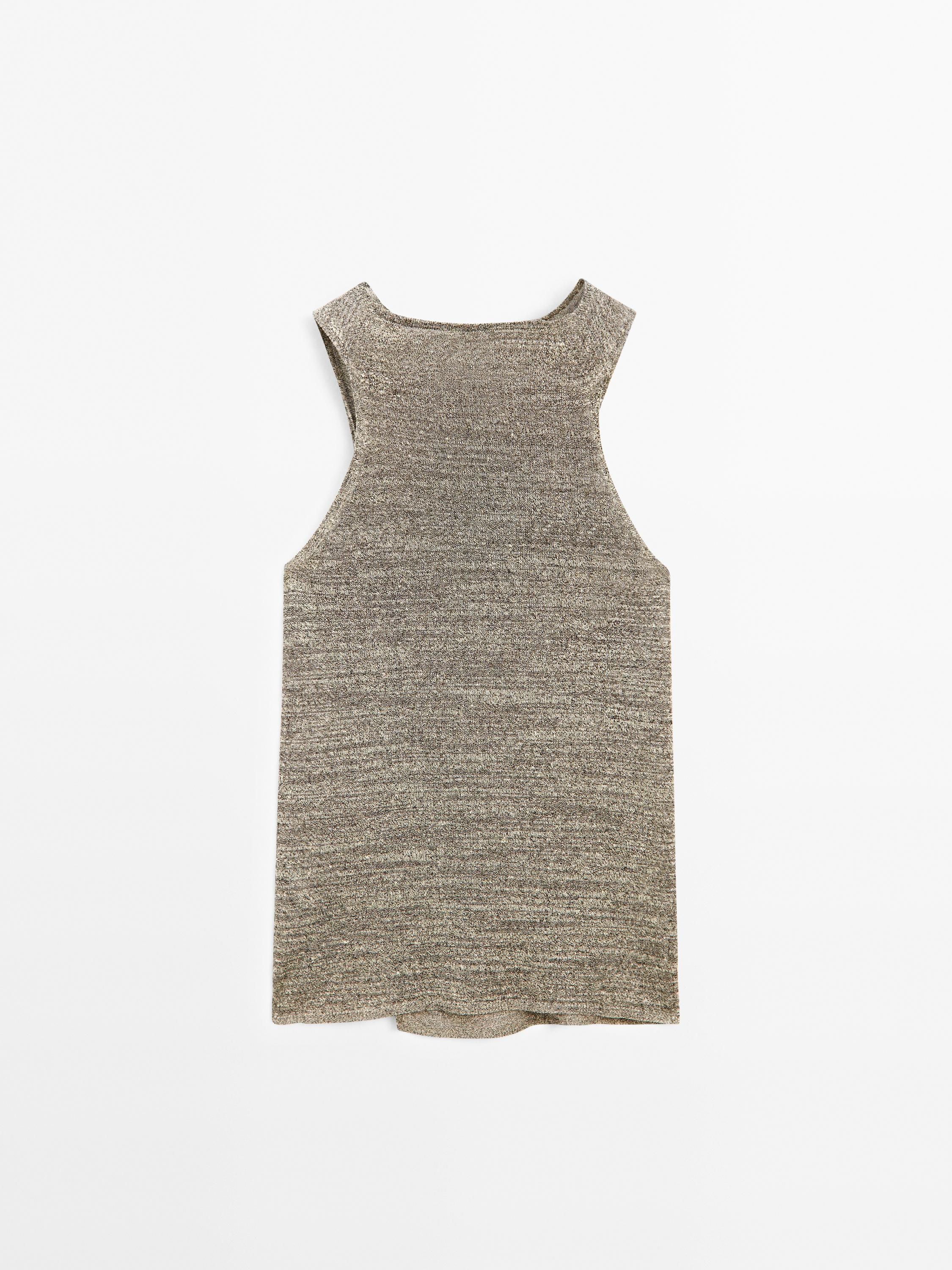 Linen blend crossover halter top