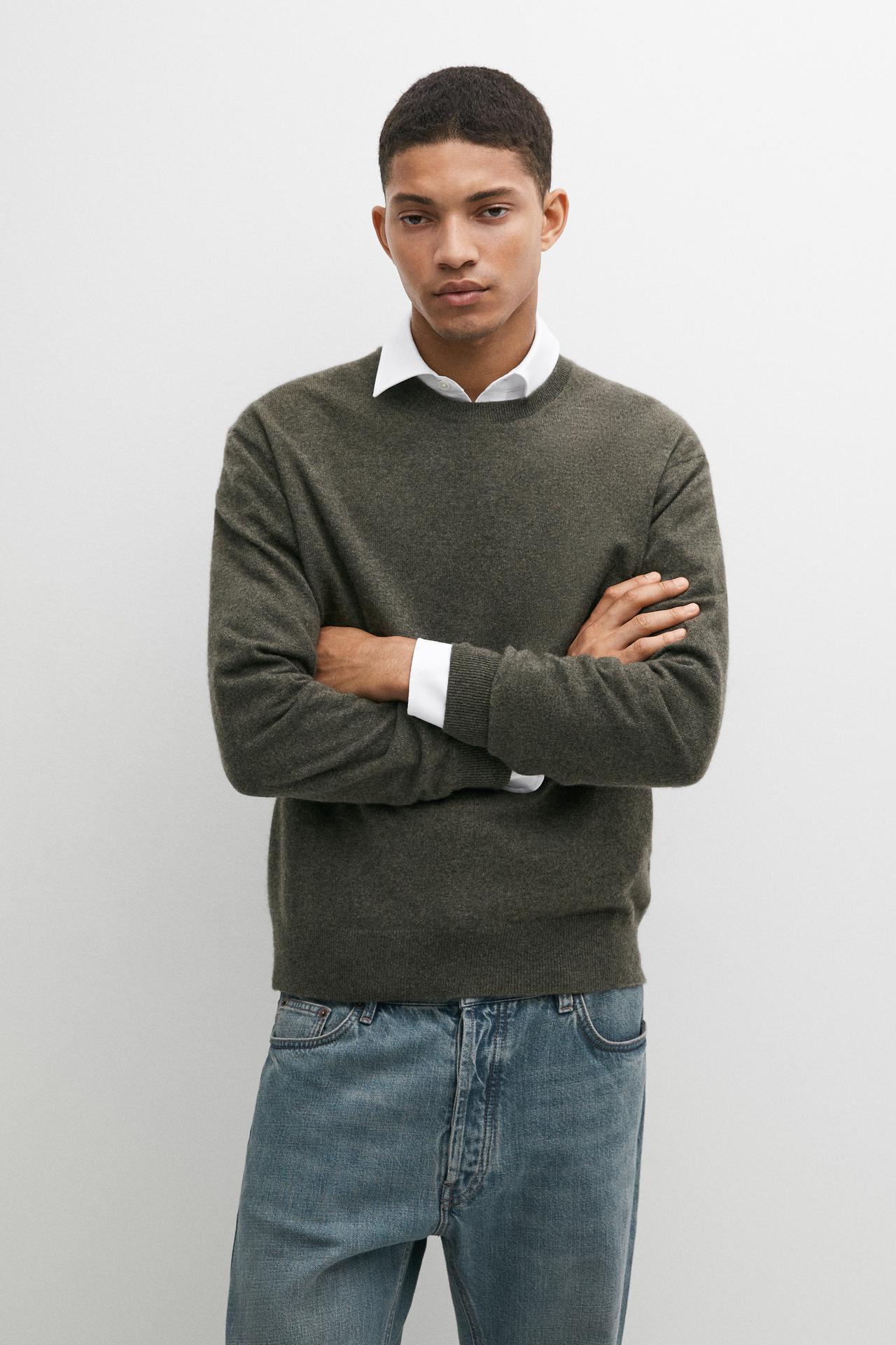 Knit 100% cashmere round neck sweater — MEDIUM KHAKI