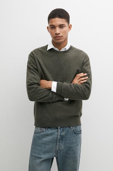 Knit 100% cashmere round neck sweater — MEDIUM KHAKI 3