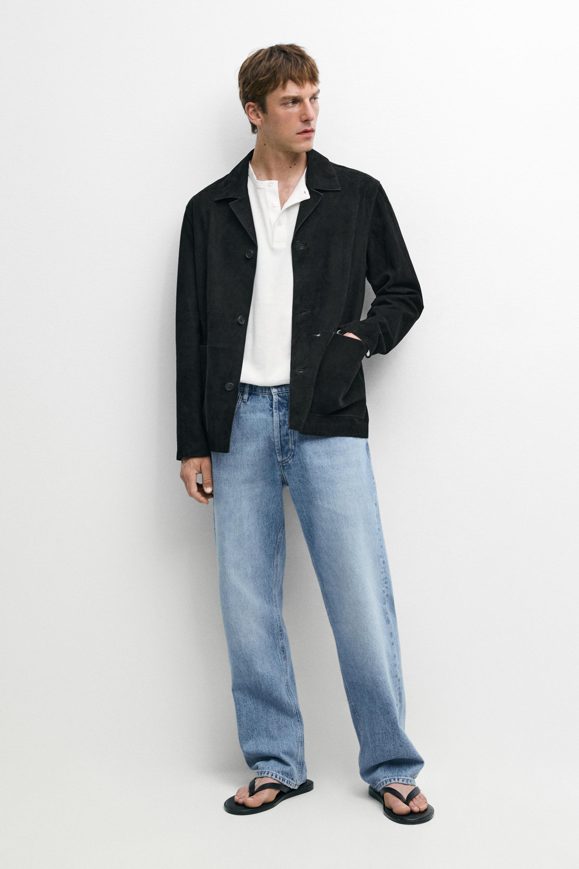 Suede leather jacket with pockets — BLACK