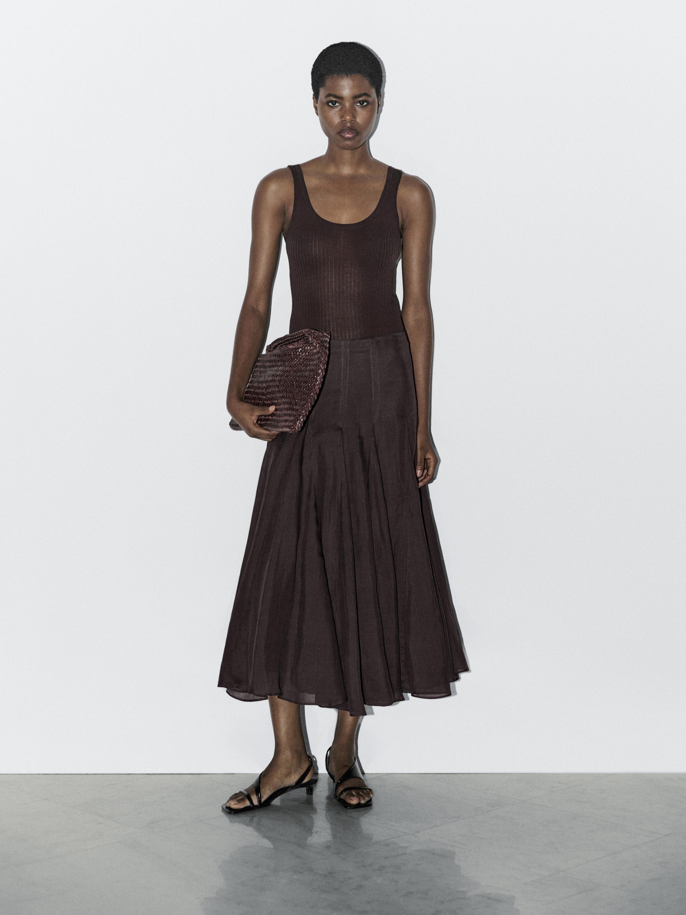 Jupe midi à godets 100 % ramie - STUDIO