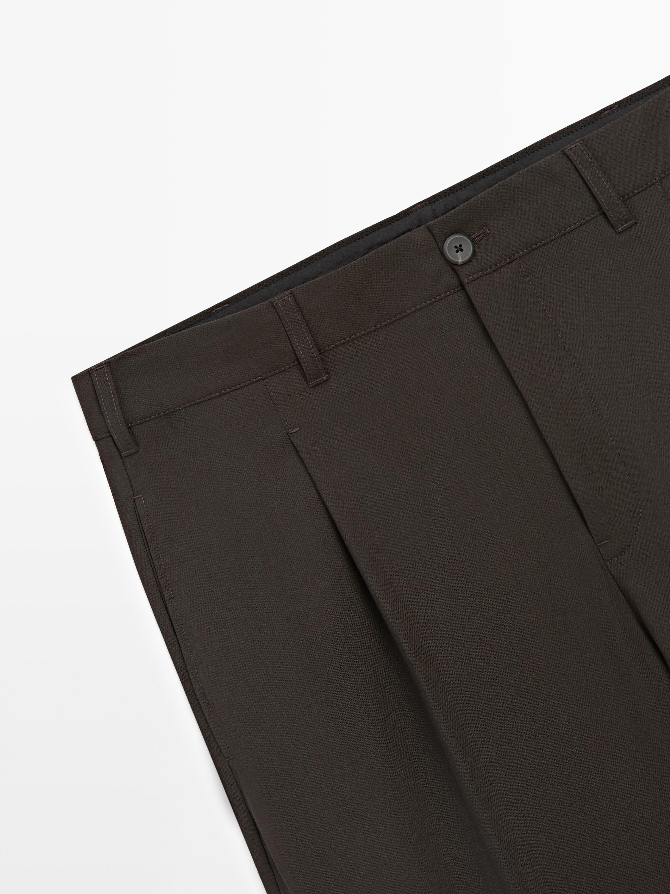 Relaxed fit wool blend trousers — BROWN