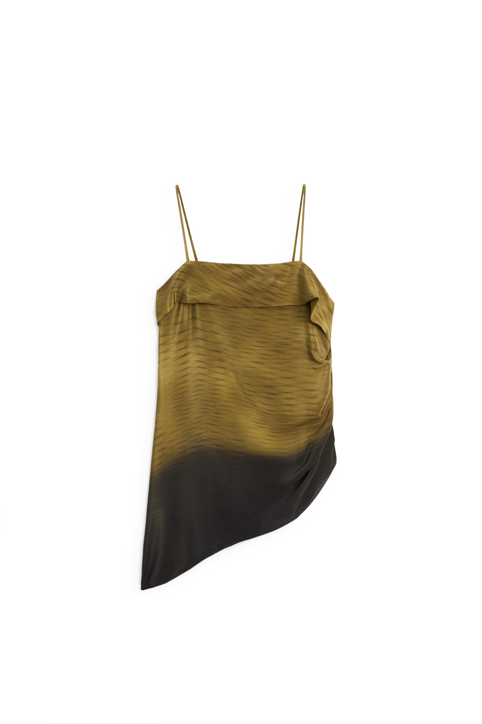 Asymmetric strappy top with draped detail — KHAKI GREEN