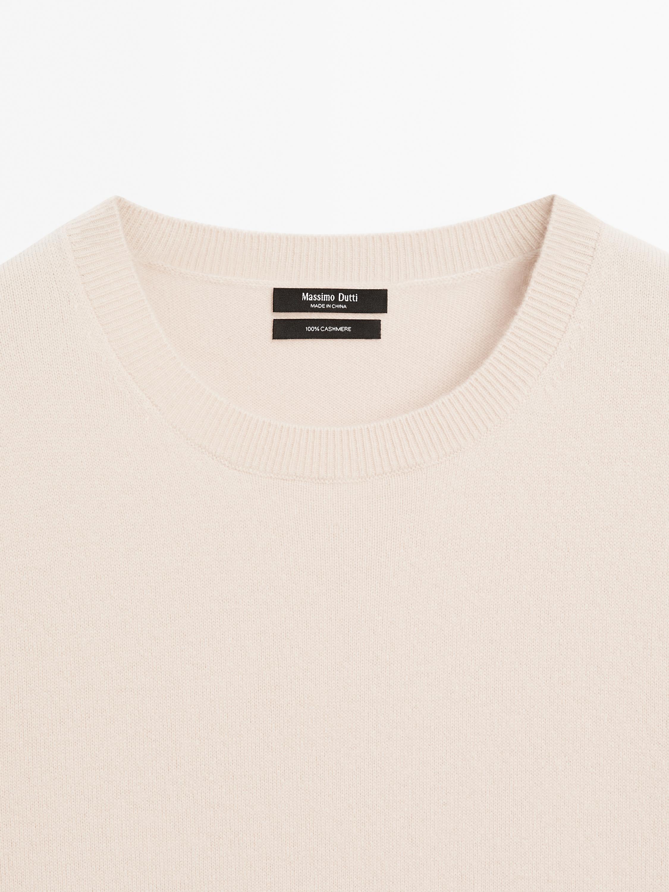 Knit 100% cashmere crew neck sweater — BEIGE