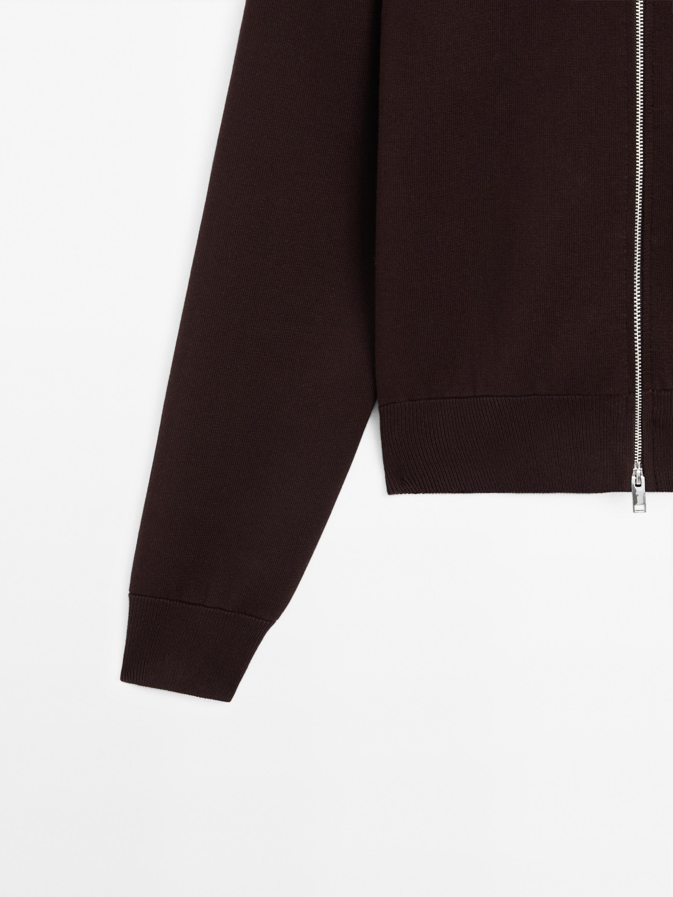 Cotton blend zip-up knit cardigan