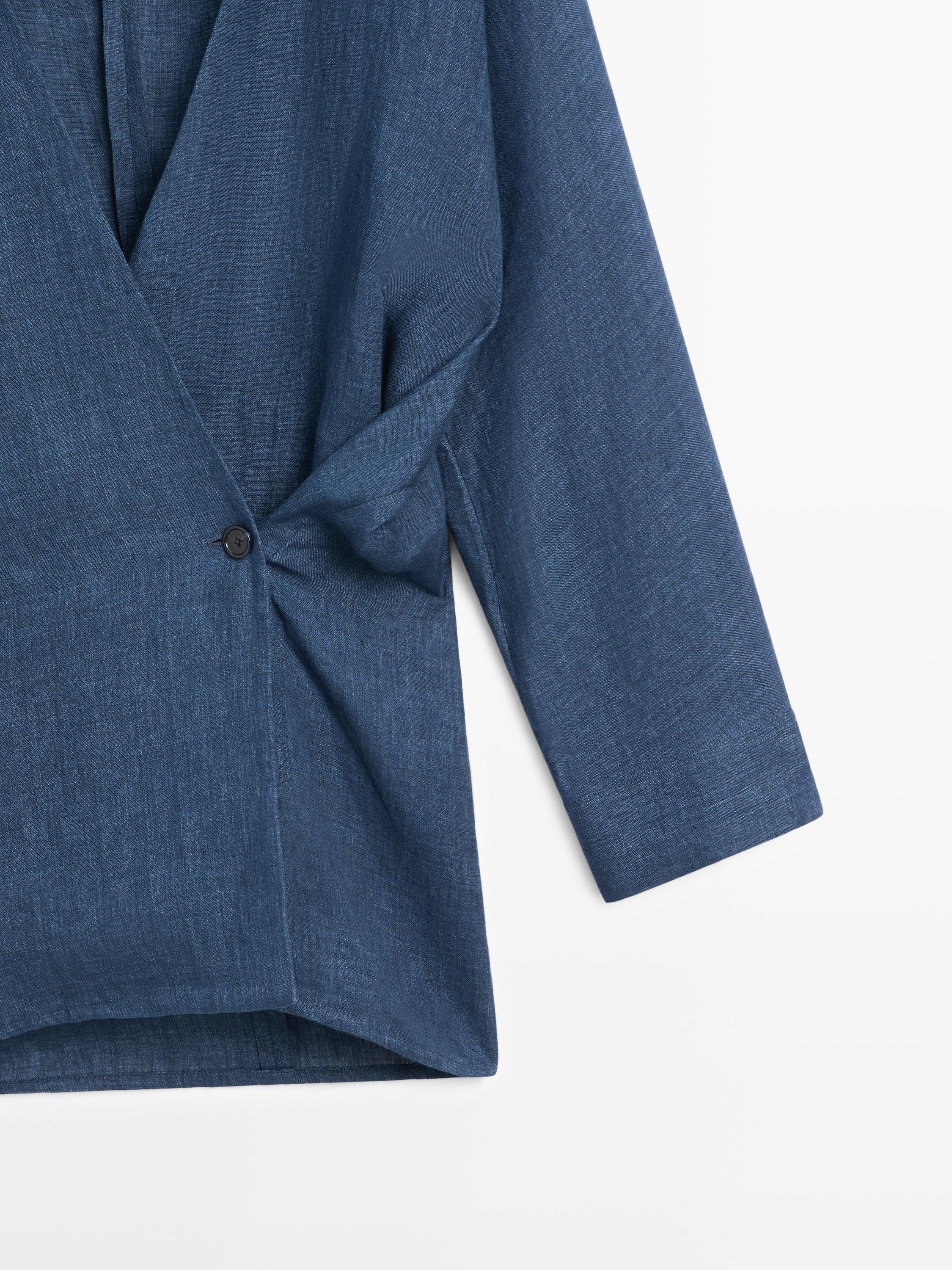 Linen total look denim-effect kimono — BLUE