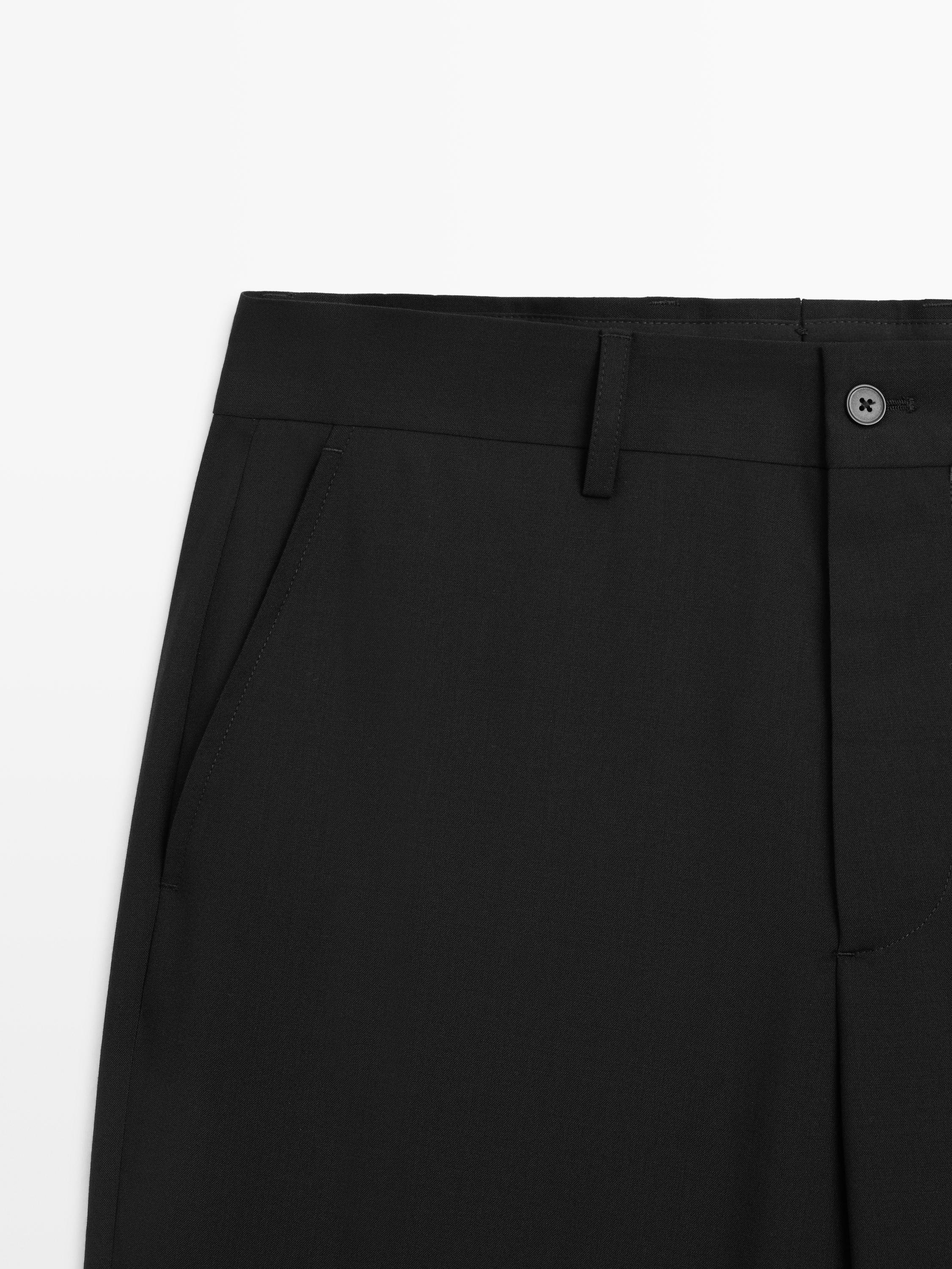 Wide-leg cool wool suit trousers — BLACK