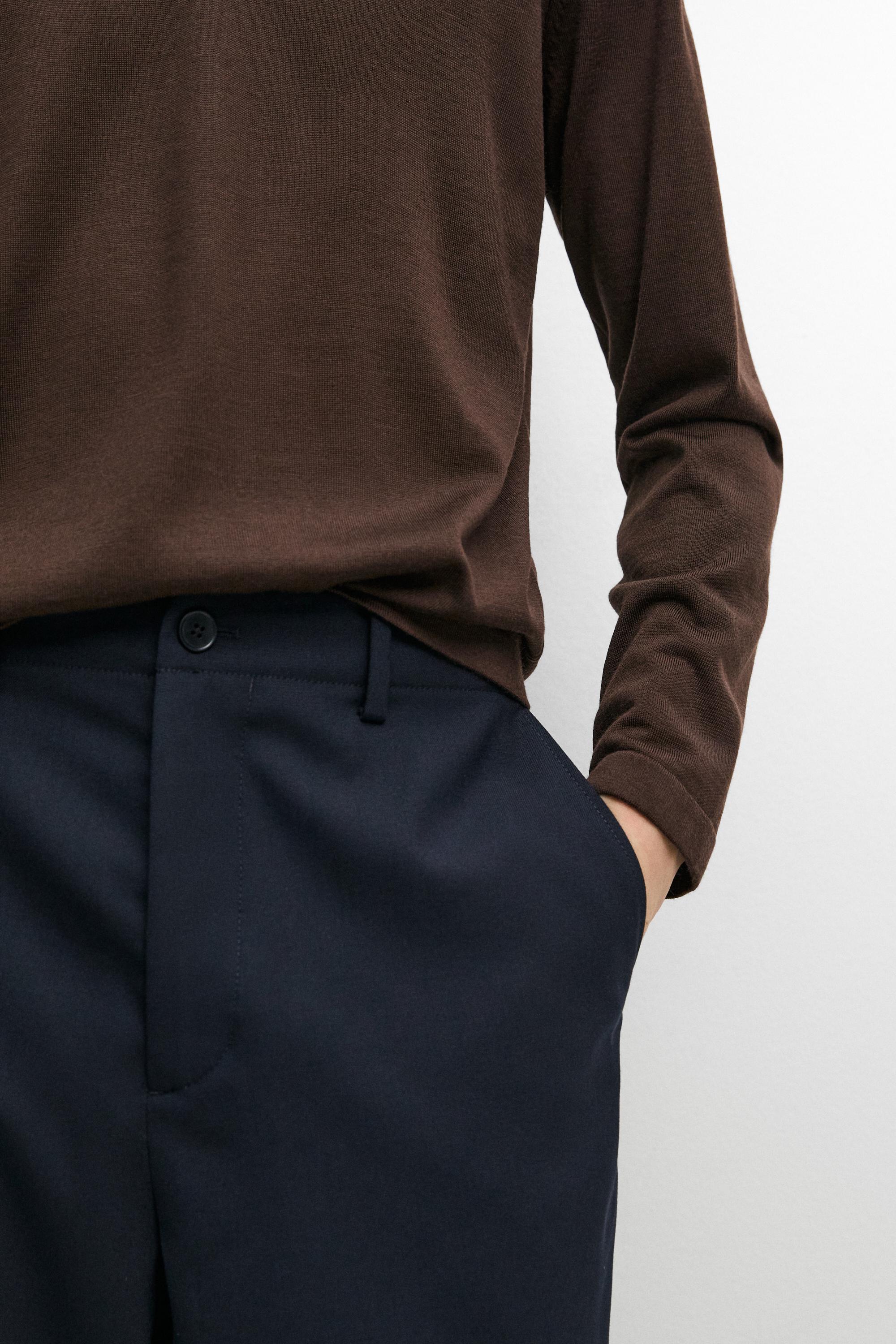100% cool wool textured pants — DEEP BLUE