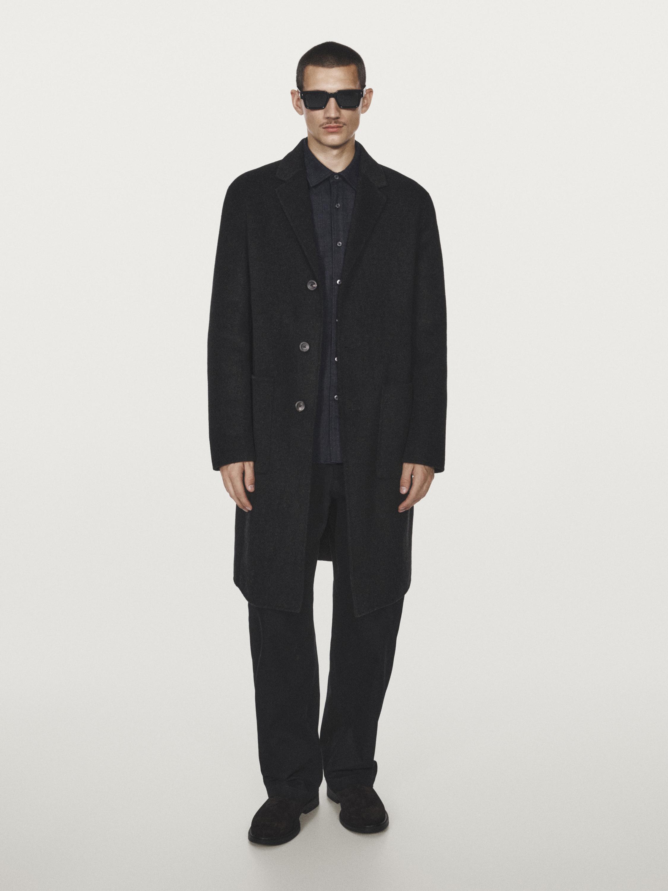 Long double wool blend coat with lapel