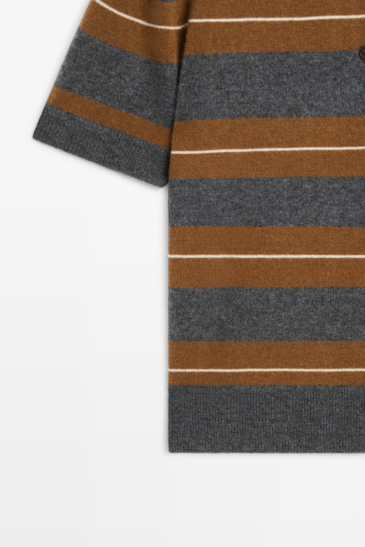 100% wool striped knit polo — MEDIUM GREY