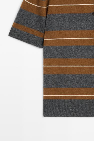100% wool striped knit polo — MEDIUM GREY 7