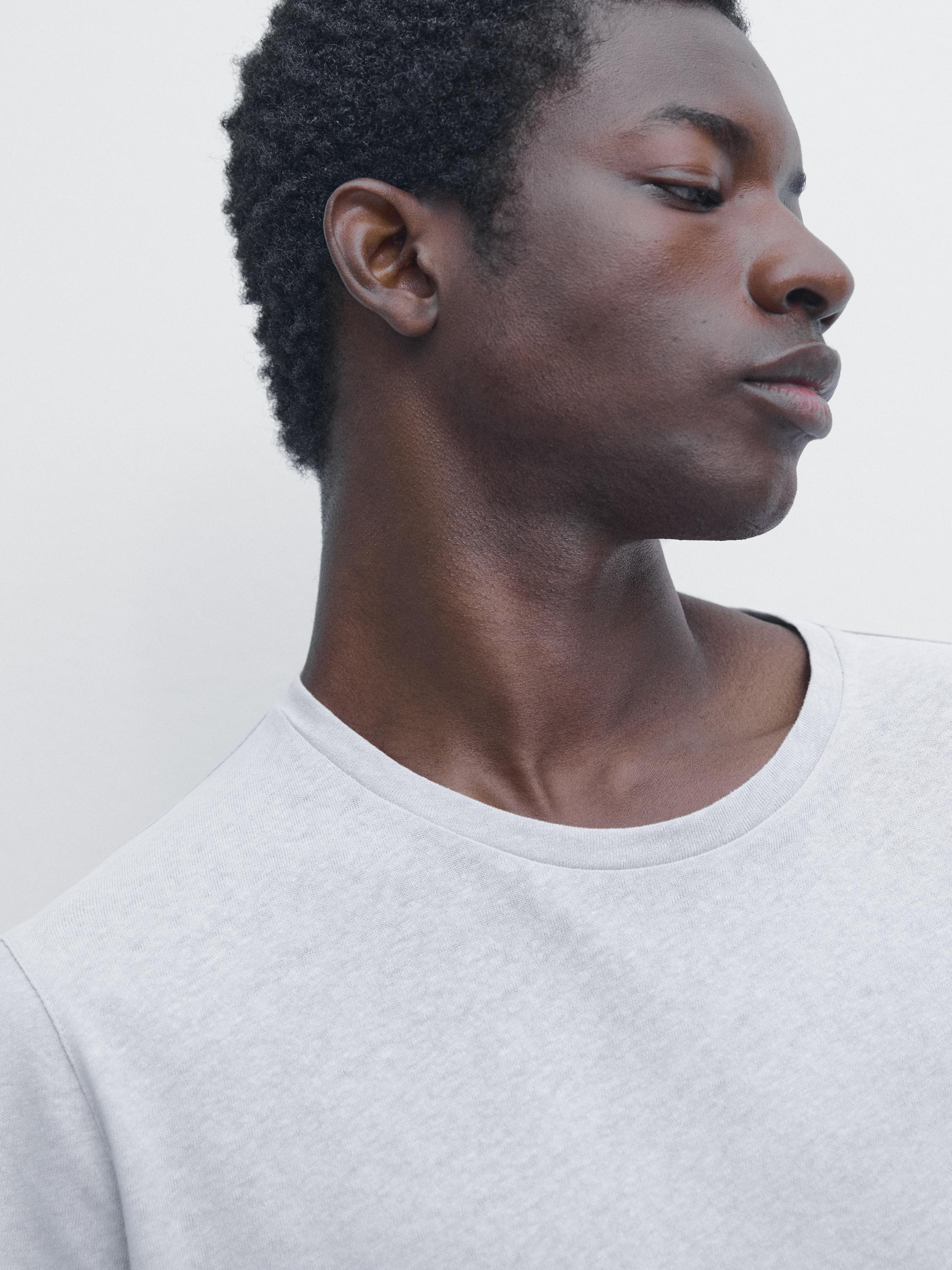Short sleeve linen and cotton T-shirt — Light Blue
