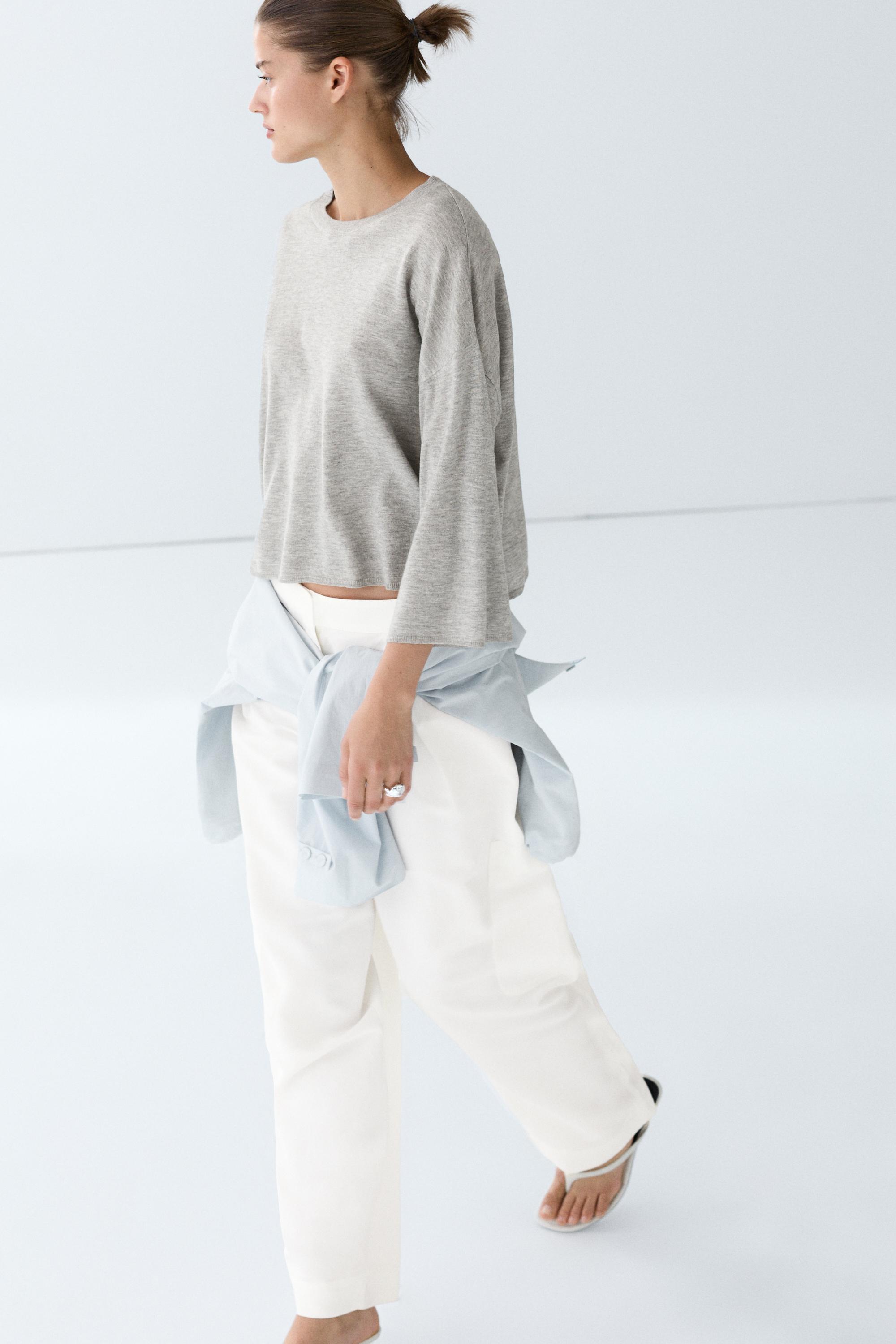 Round neck knit sweater — GREY MARL