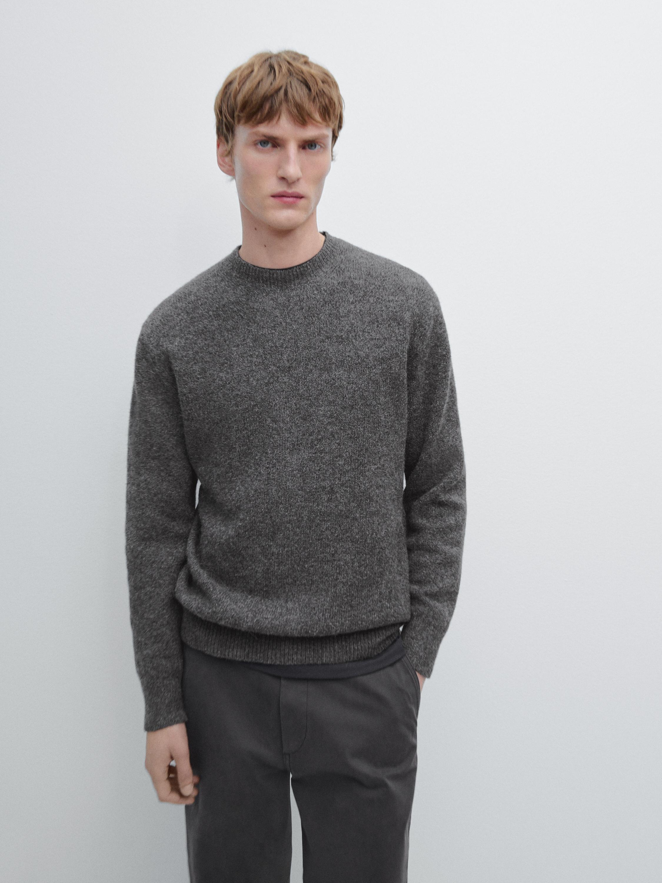 Knit cotton and wool sweater with crew neck