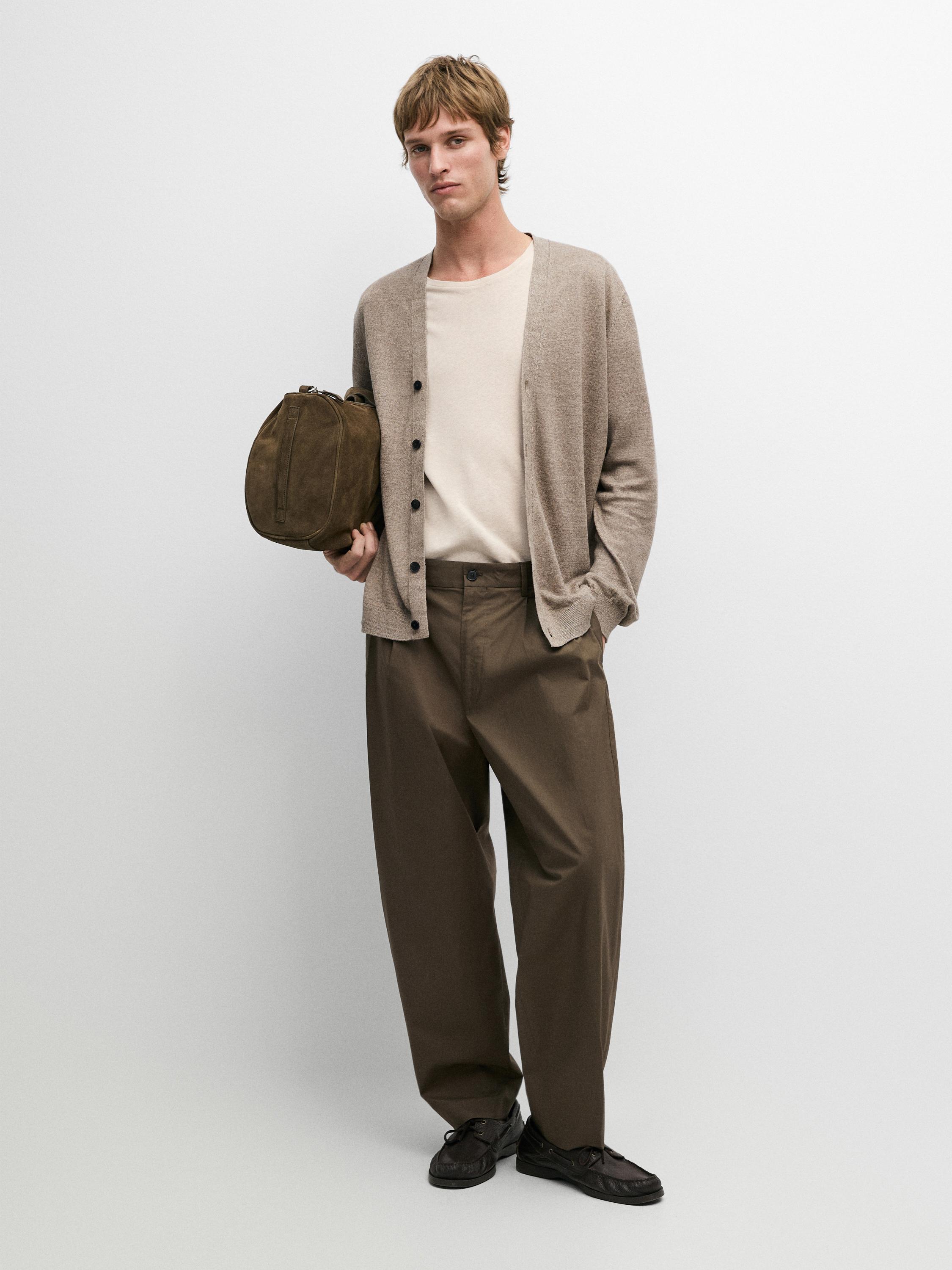 Cotton trousers with double darts — DARK GREEN