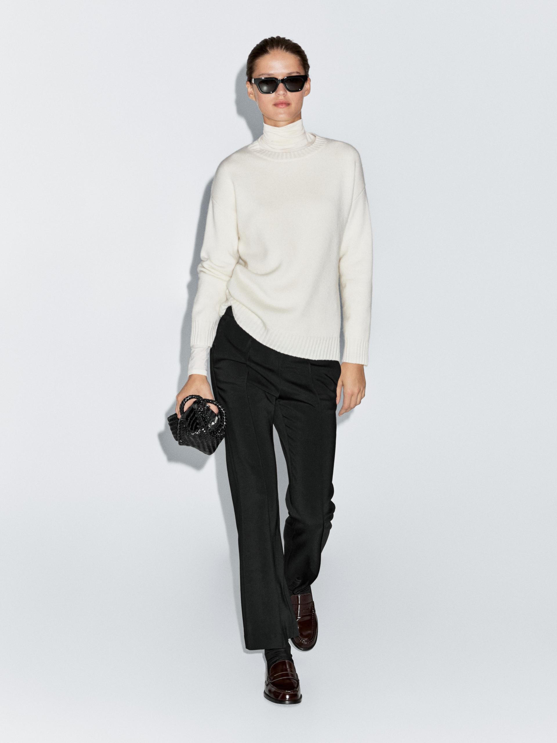 Pantalón Crepé Detalle Costura - Negro - 34 - Massimo Dutti - Mujer