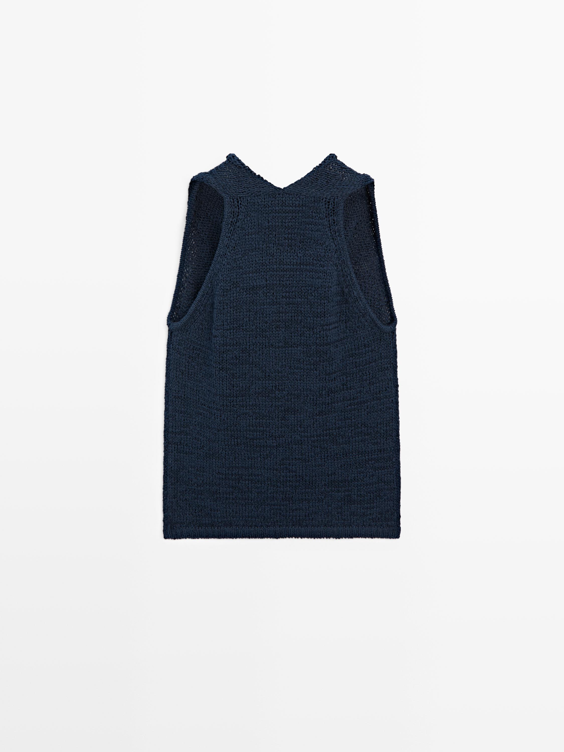 Knit top with draped neckline — Dark Blue