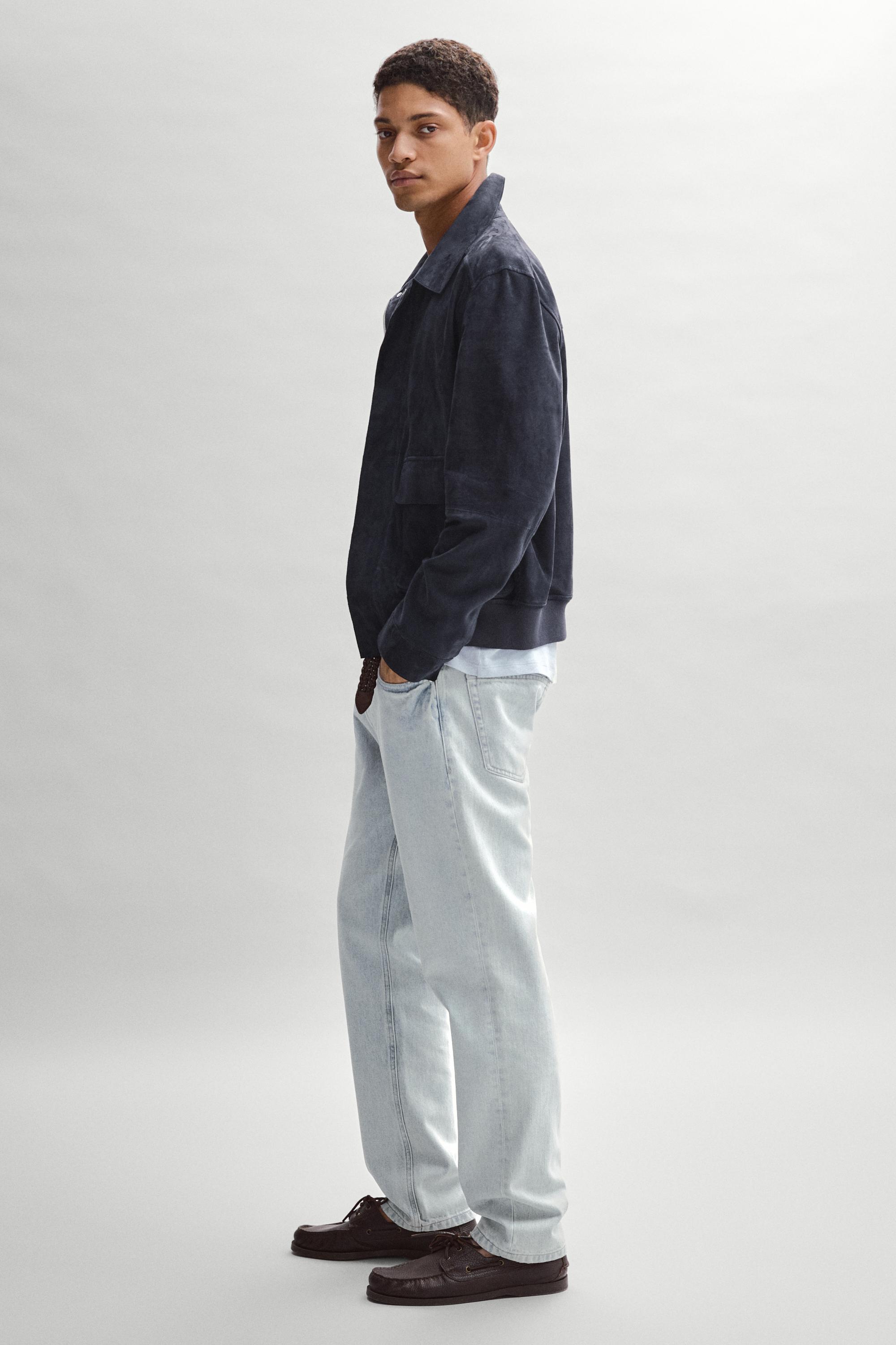 Suede leather jacket with pockets — BLUE