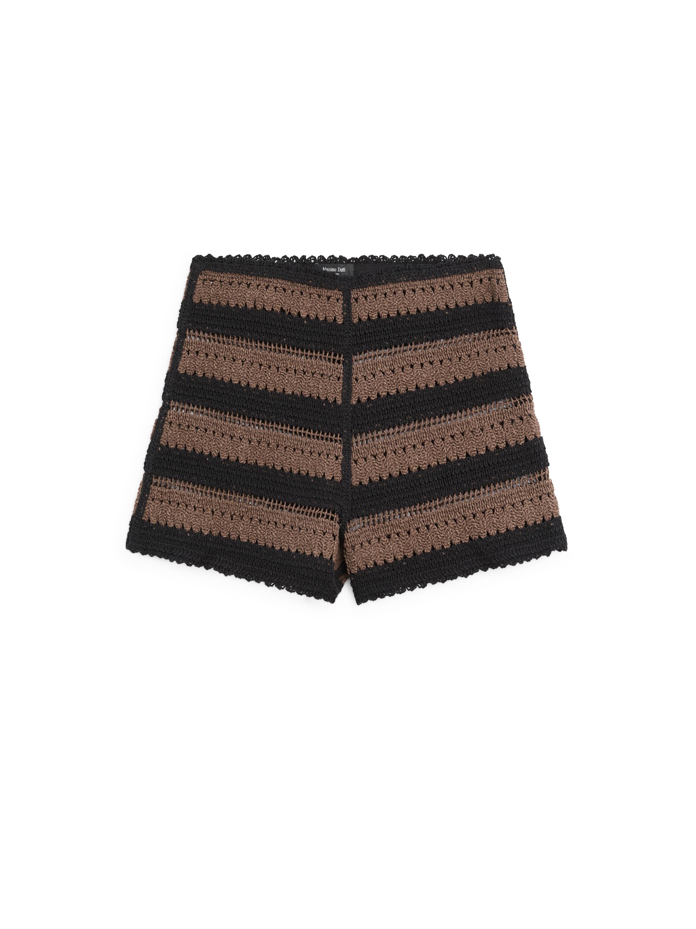 Striped cotton crochet shorts — BROWN