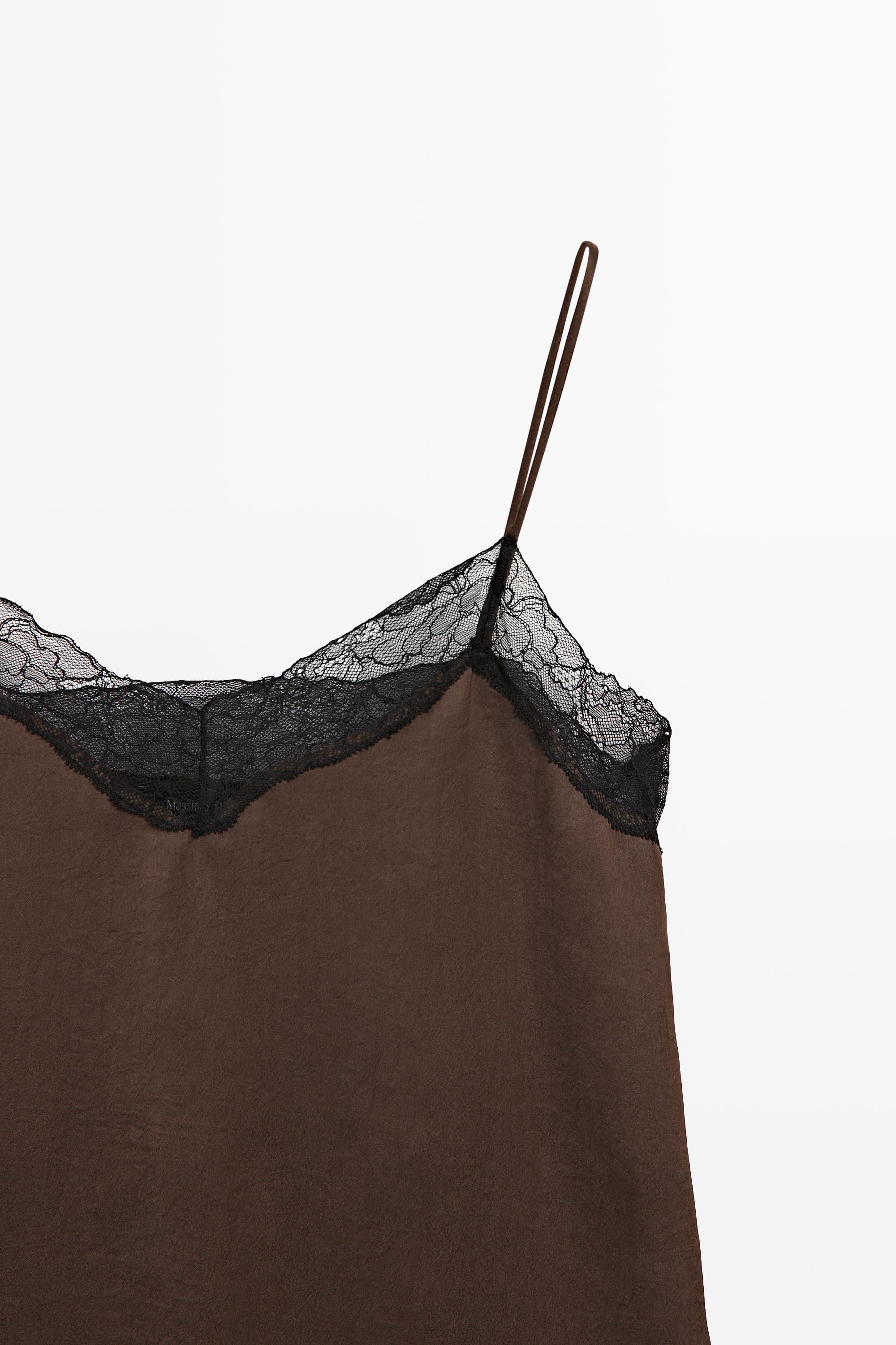 Contrast lace camisole top — BROWN MARL