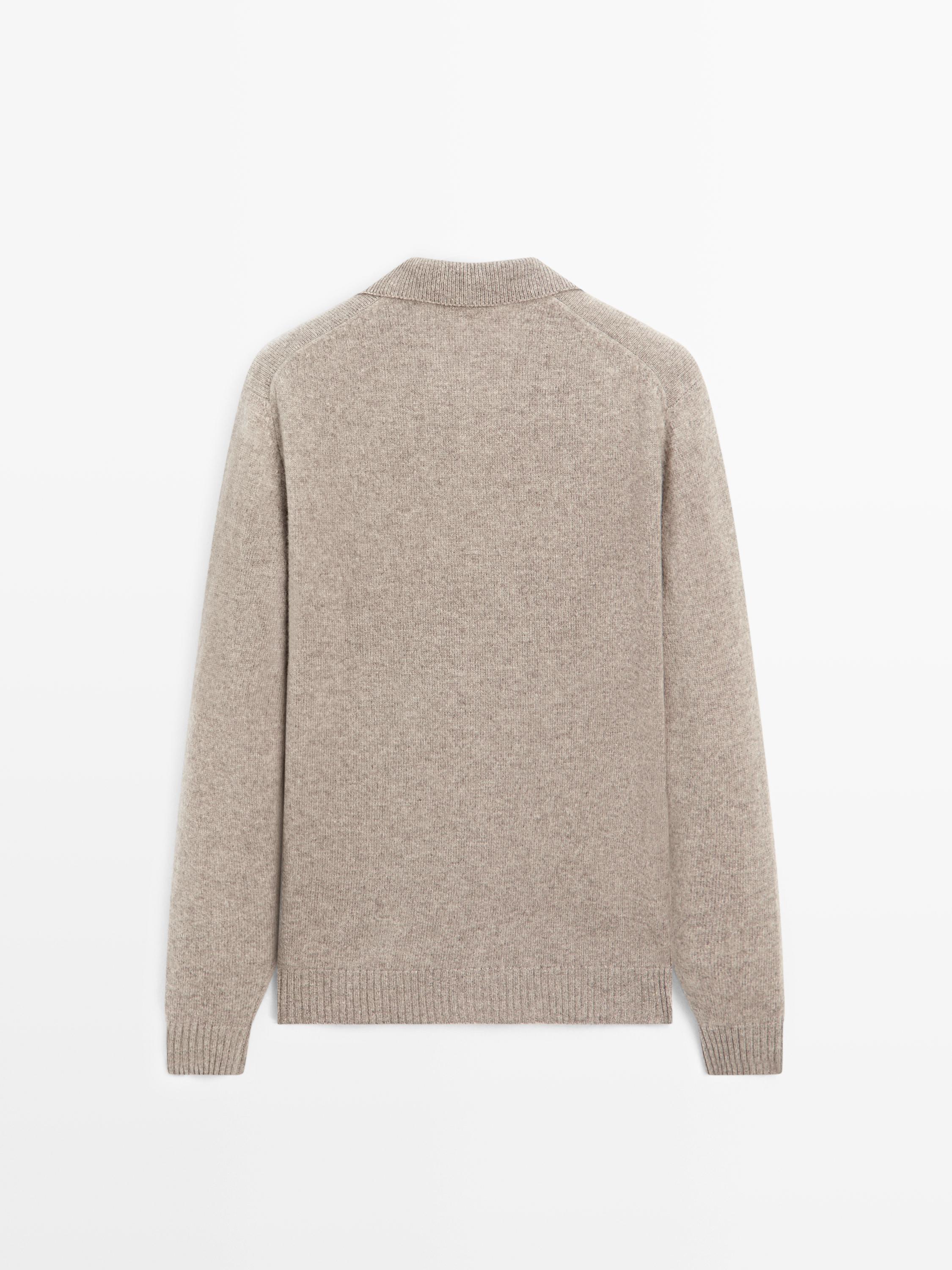 Wool blend V-neck polo sweater