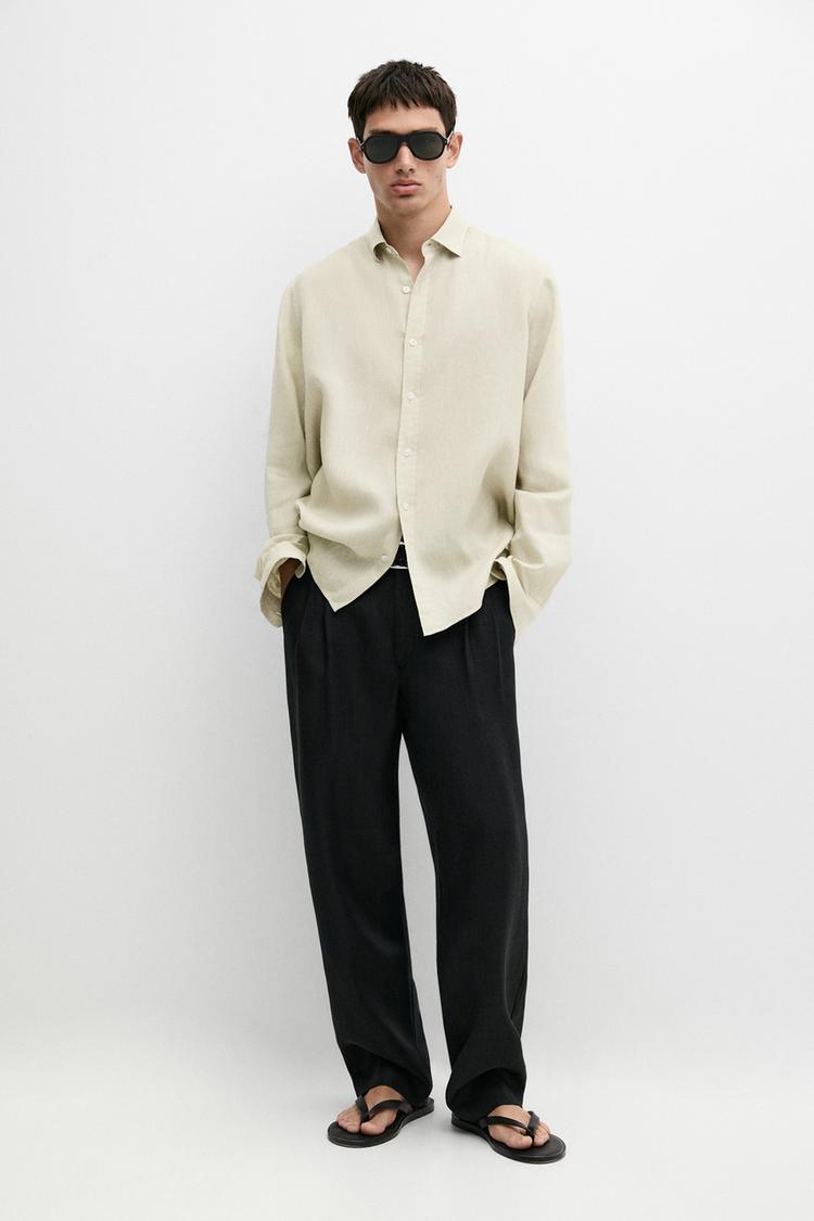 Slim fit 100% linen shirt — PALE GREEN