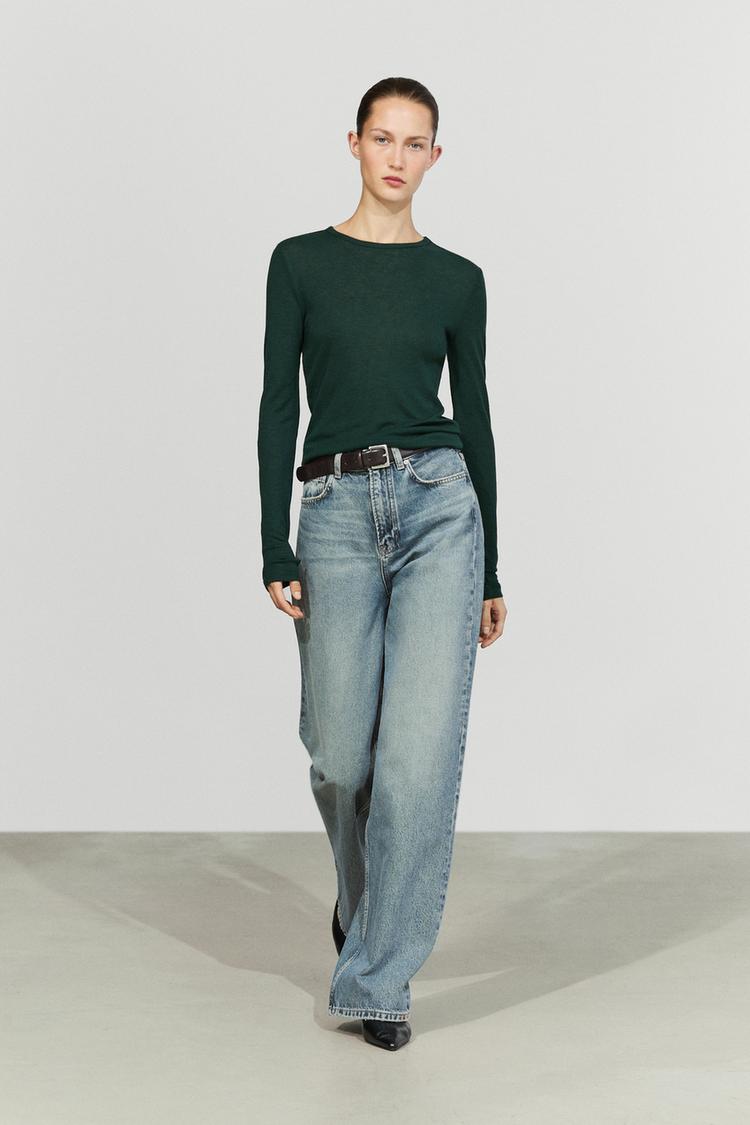Long sleeve wool-blend T-shirt — BOTTLE GREEN