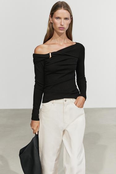 Long sleeve top with metallic detail — BLACK 3