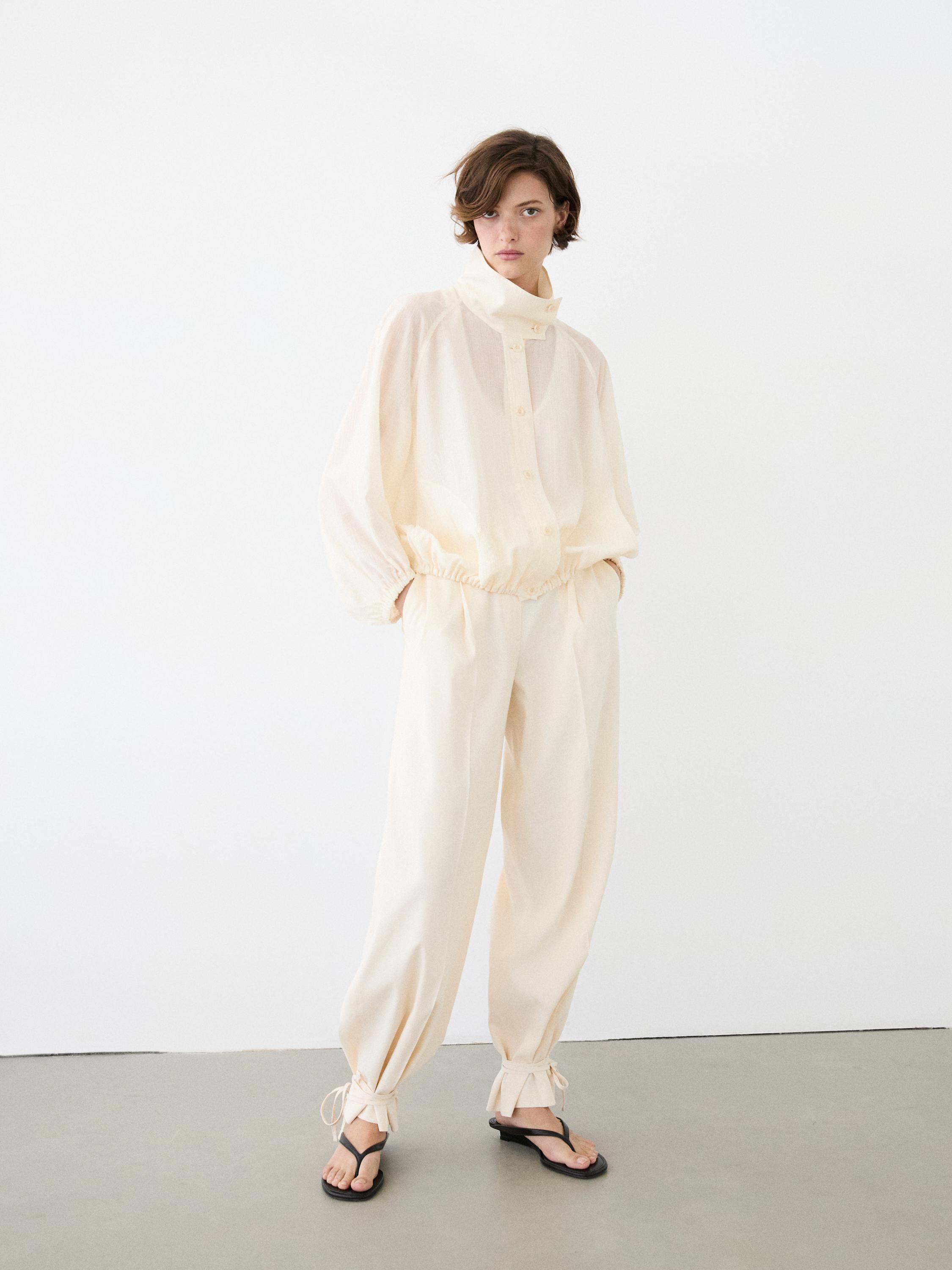 Fluid overshirt with puff detail — CREAM