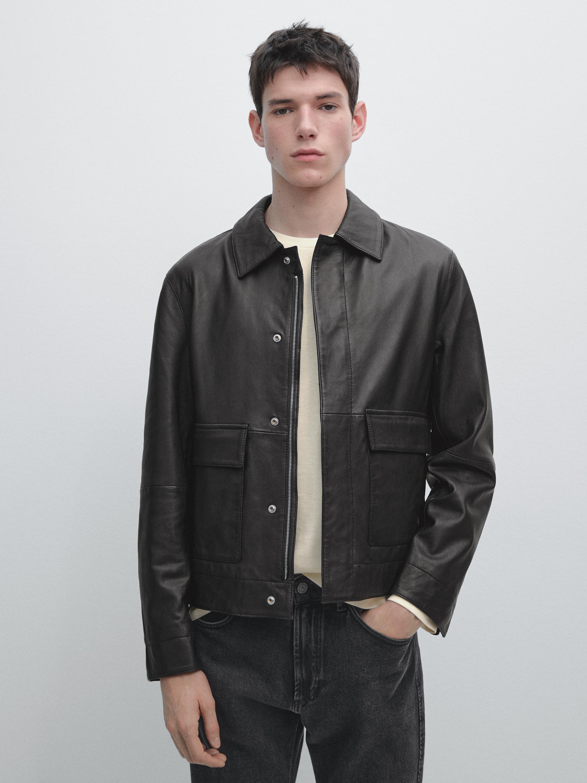 Blouson avec poches en cuir nappa