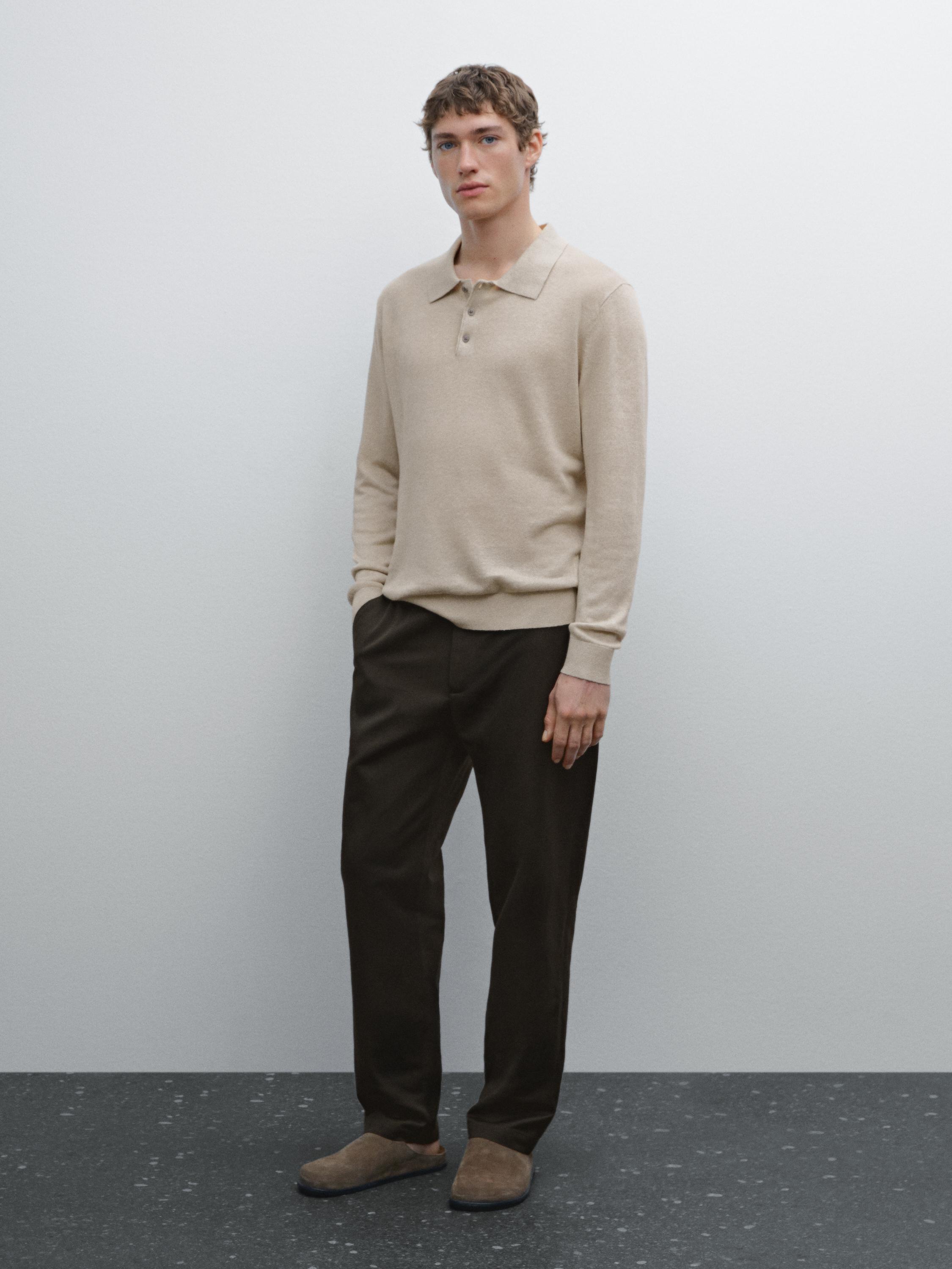 Linen polo collar knit sweater