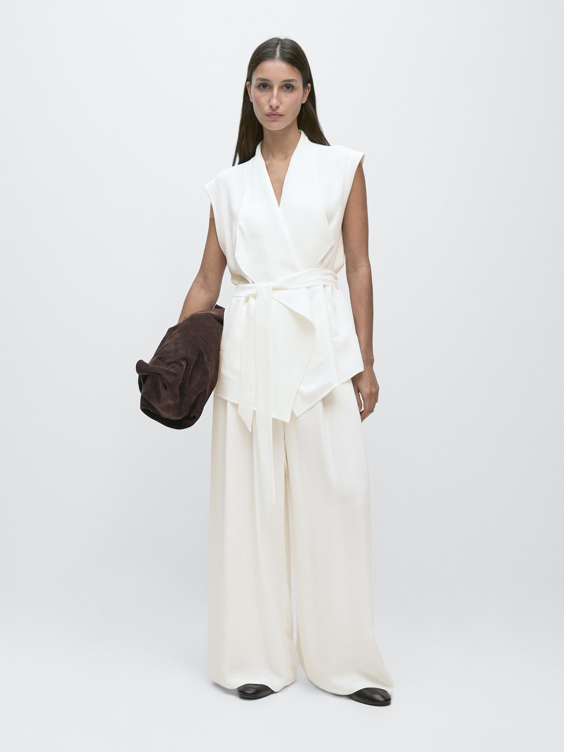 Gilet Da Completo In Crêpe - Bianco Roto - M - Massimo Dutti - Femminile