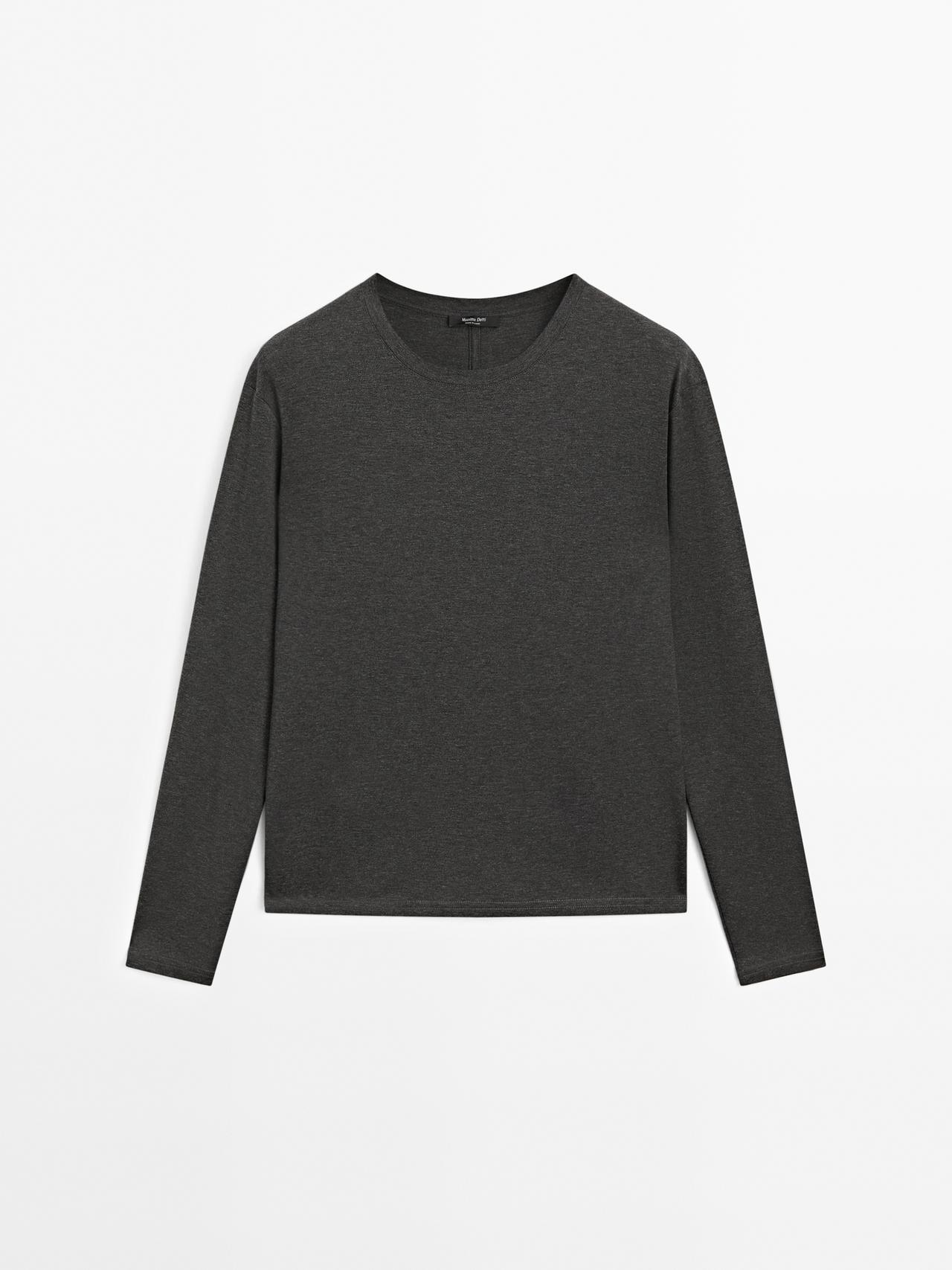 Massimo Dutti - Dame - Langærmet T-Shirt Med Sømdetalje - Koksgrå - L