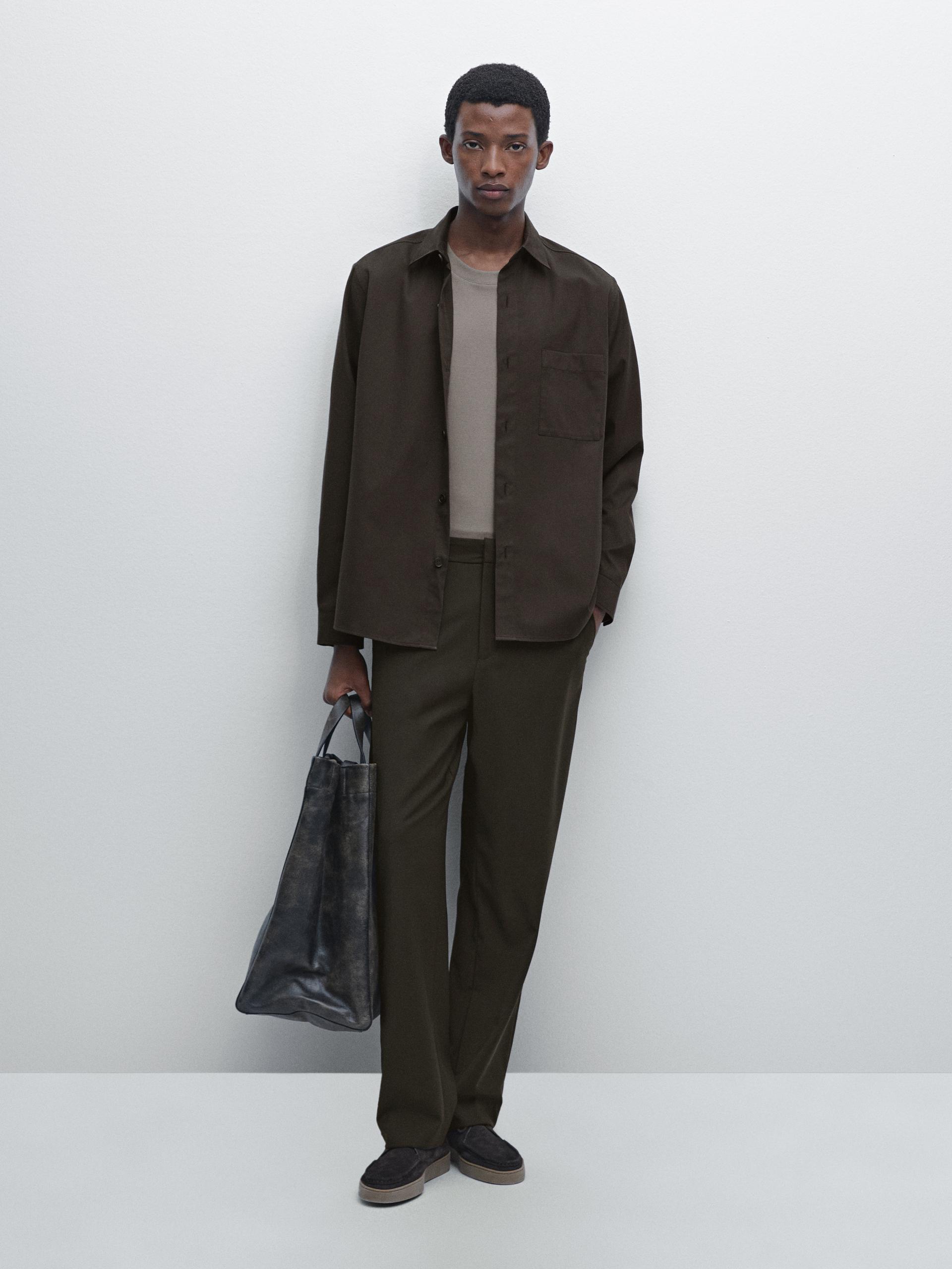 Camisa Bolsillo Relaxed Fit - Marrón - L - Massimo Dutti - Hombre