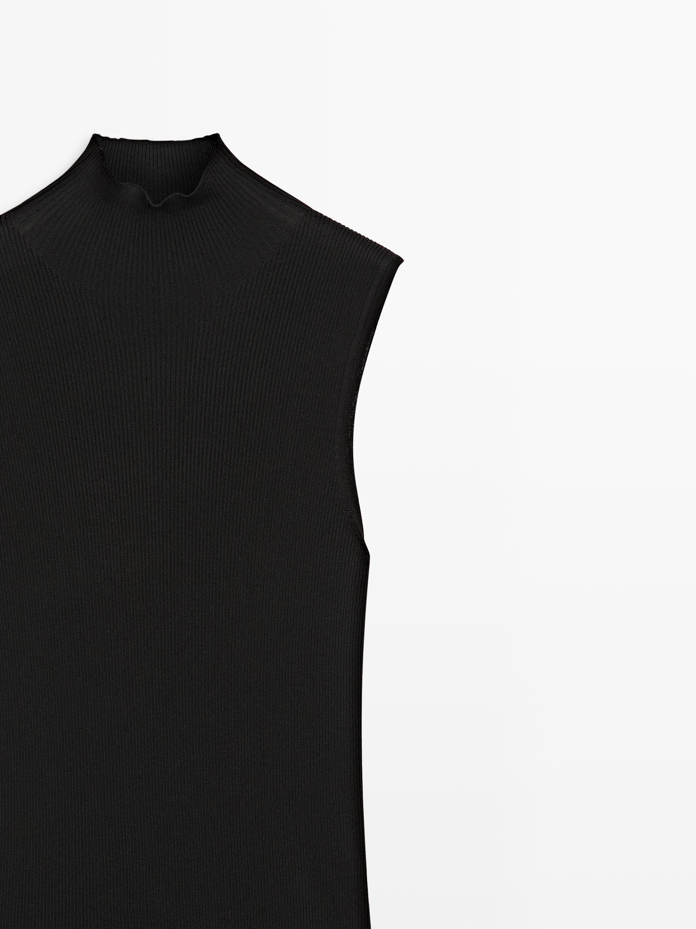 Knit midi dress with contrast detail — BLACK