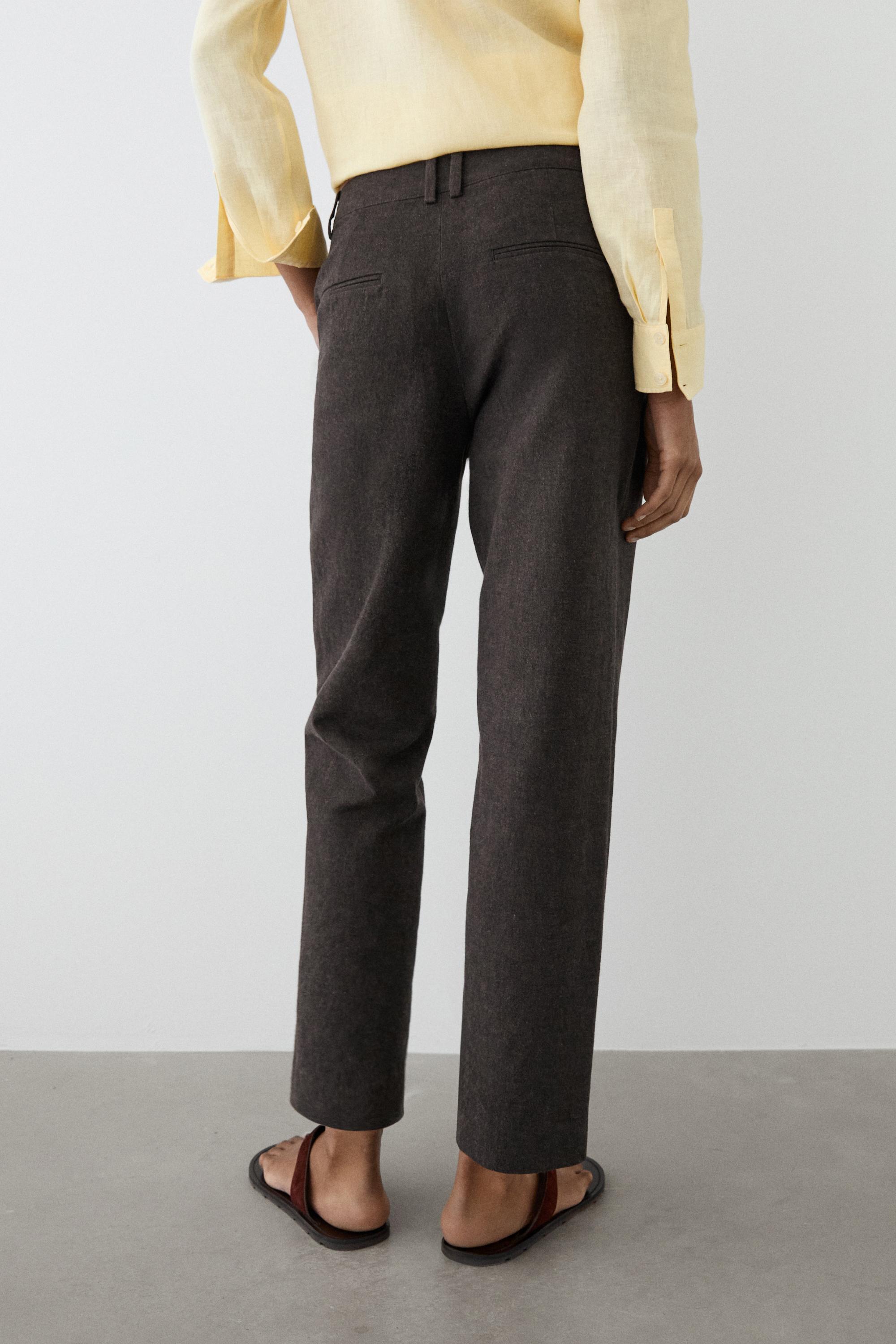 Slim fit linen blend trousers — BROWN MARL