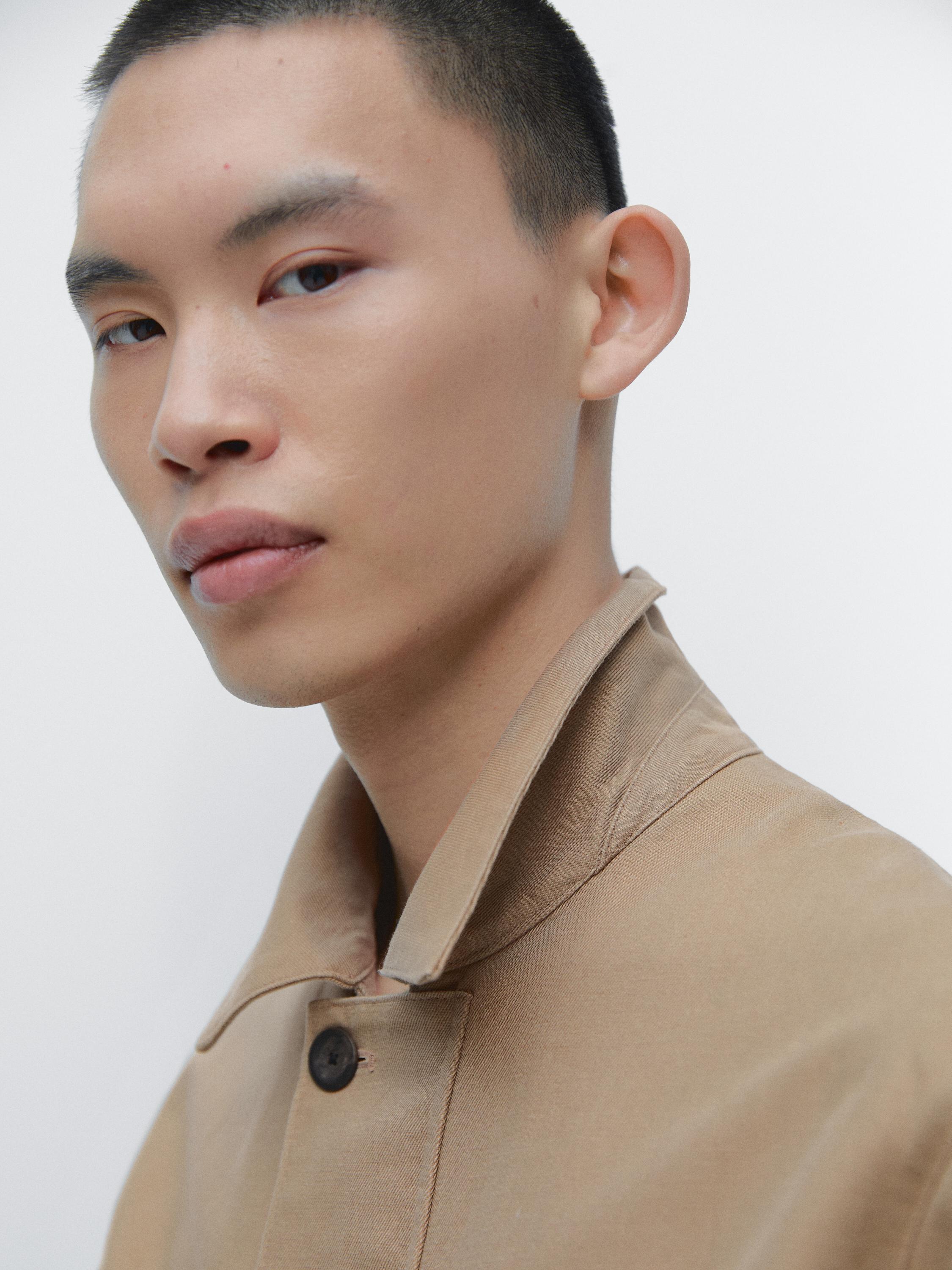 Linen blend jacket with pocket details — BEIGE