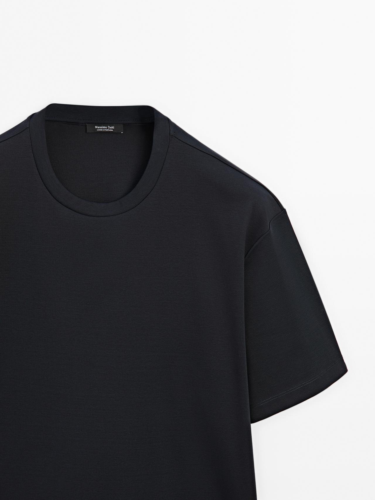 100% mercerised cotton ribbed T-shirt — NAVY BLUE