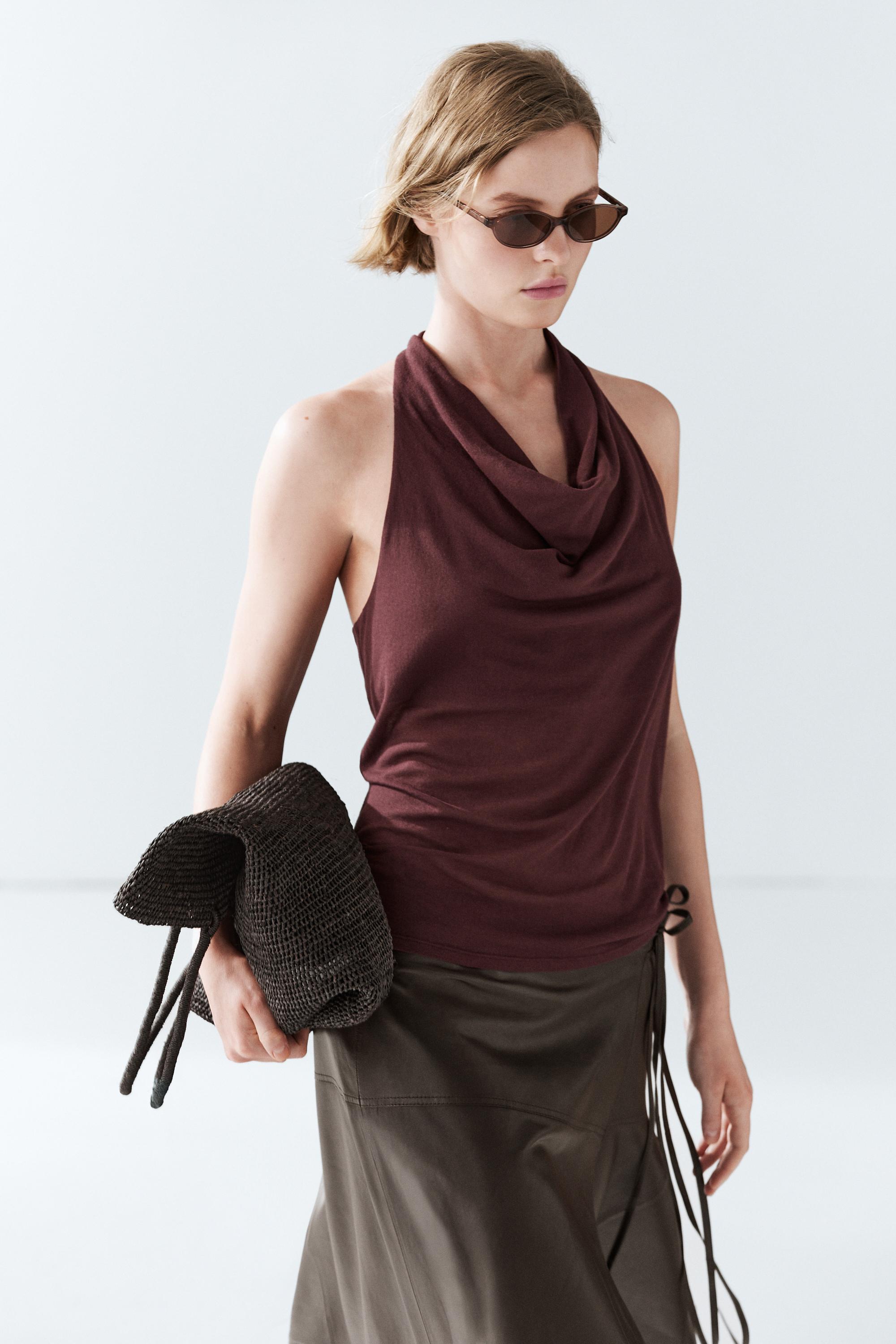 100% cotton draped top — BURGUNDY