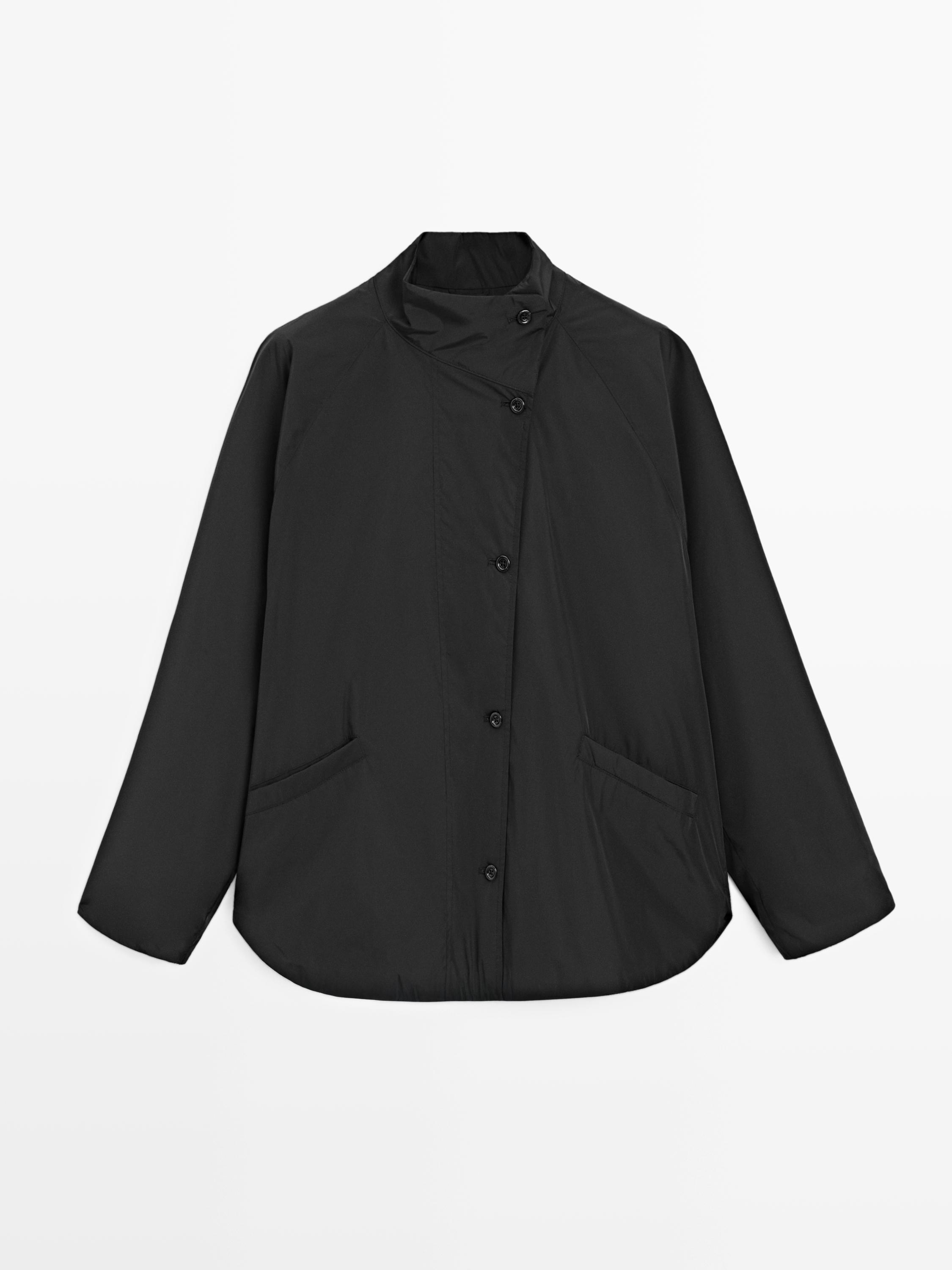 Krótka pikowana parka z ozdobnym kołnierzem